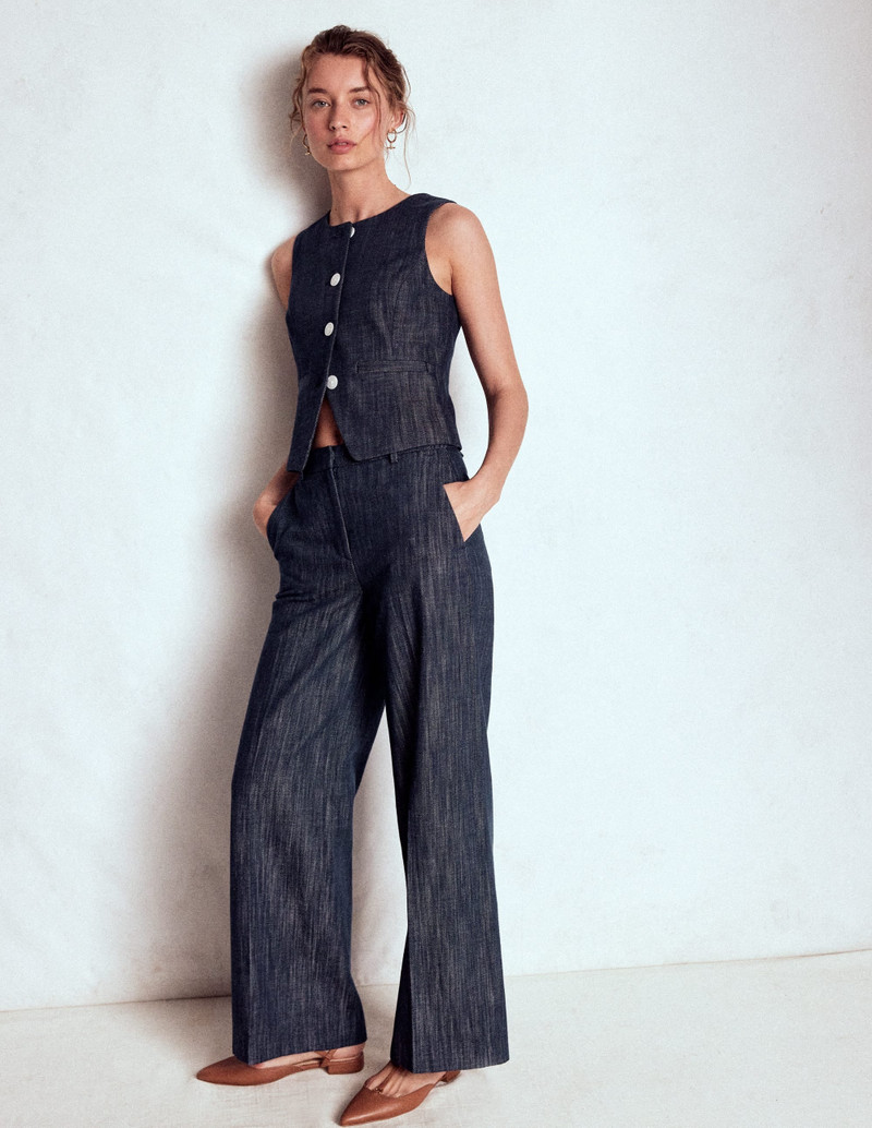 Tailored Twill Waistcoat-Navy, Indigo 5