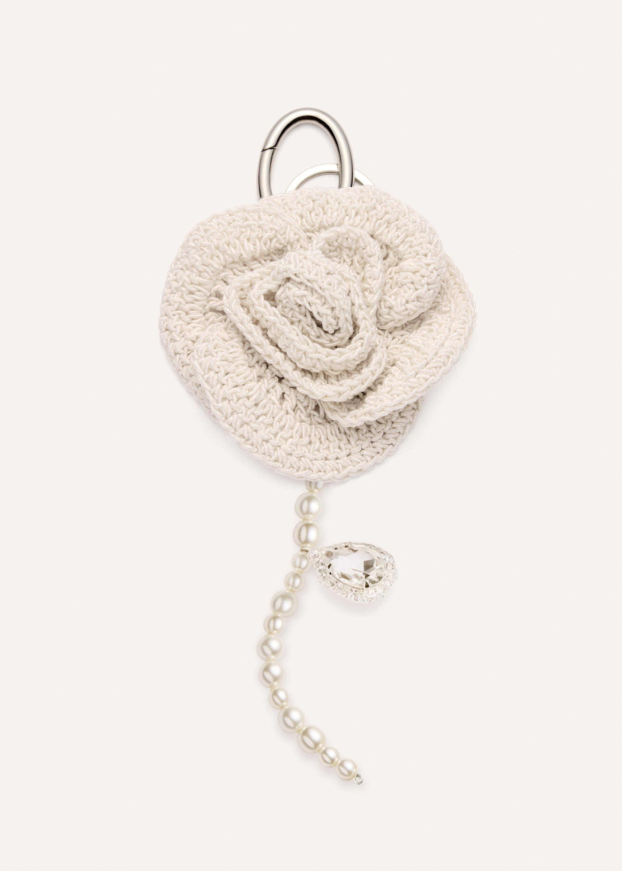Crochet rose keyholder in cream - 1