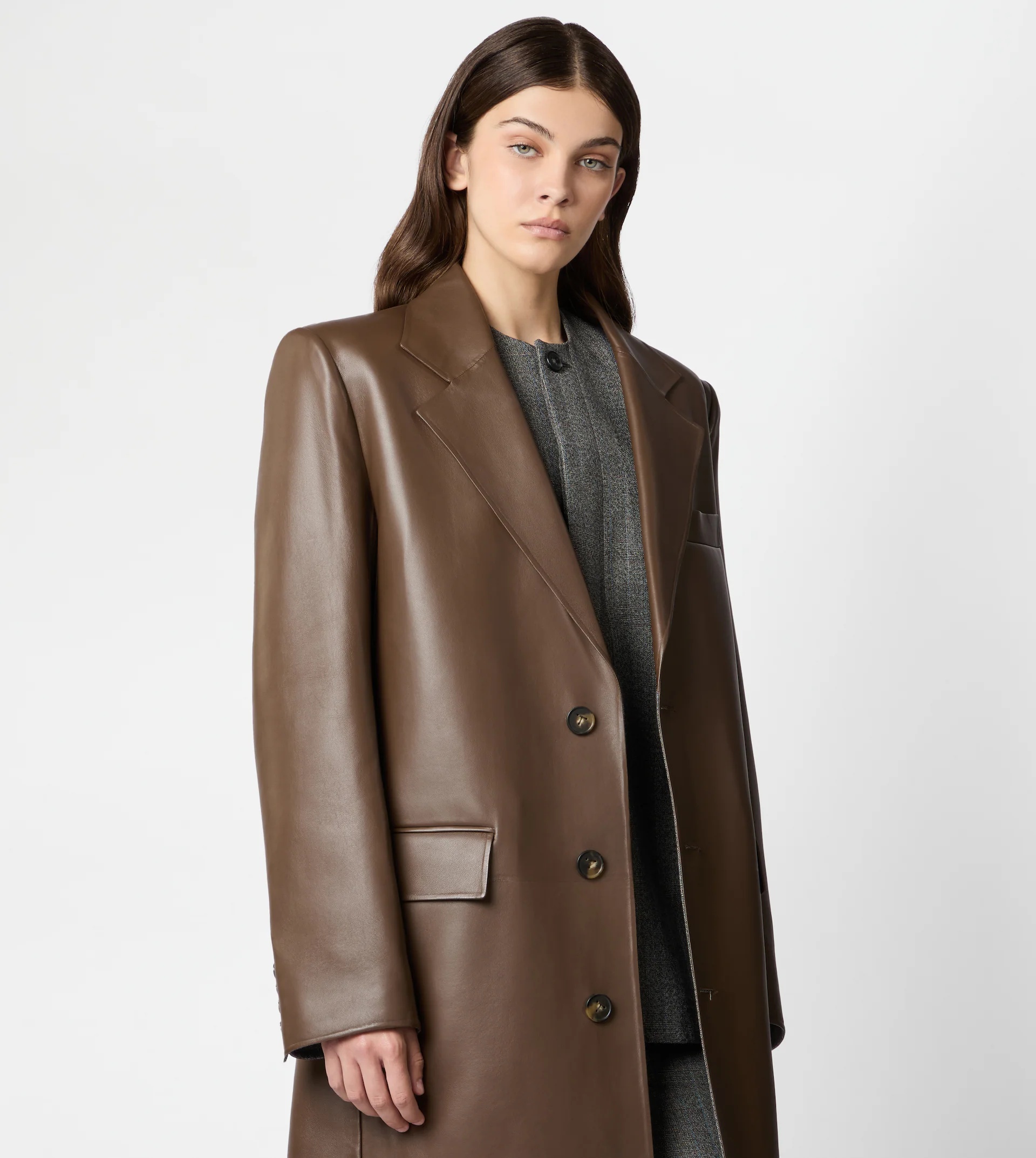 COAT IN NAPPA LEATHER - BROWN - 6