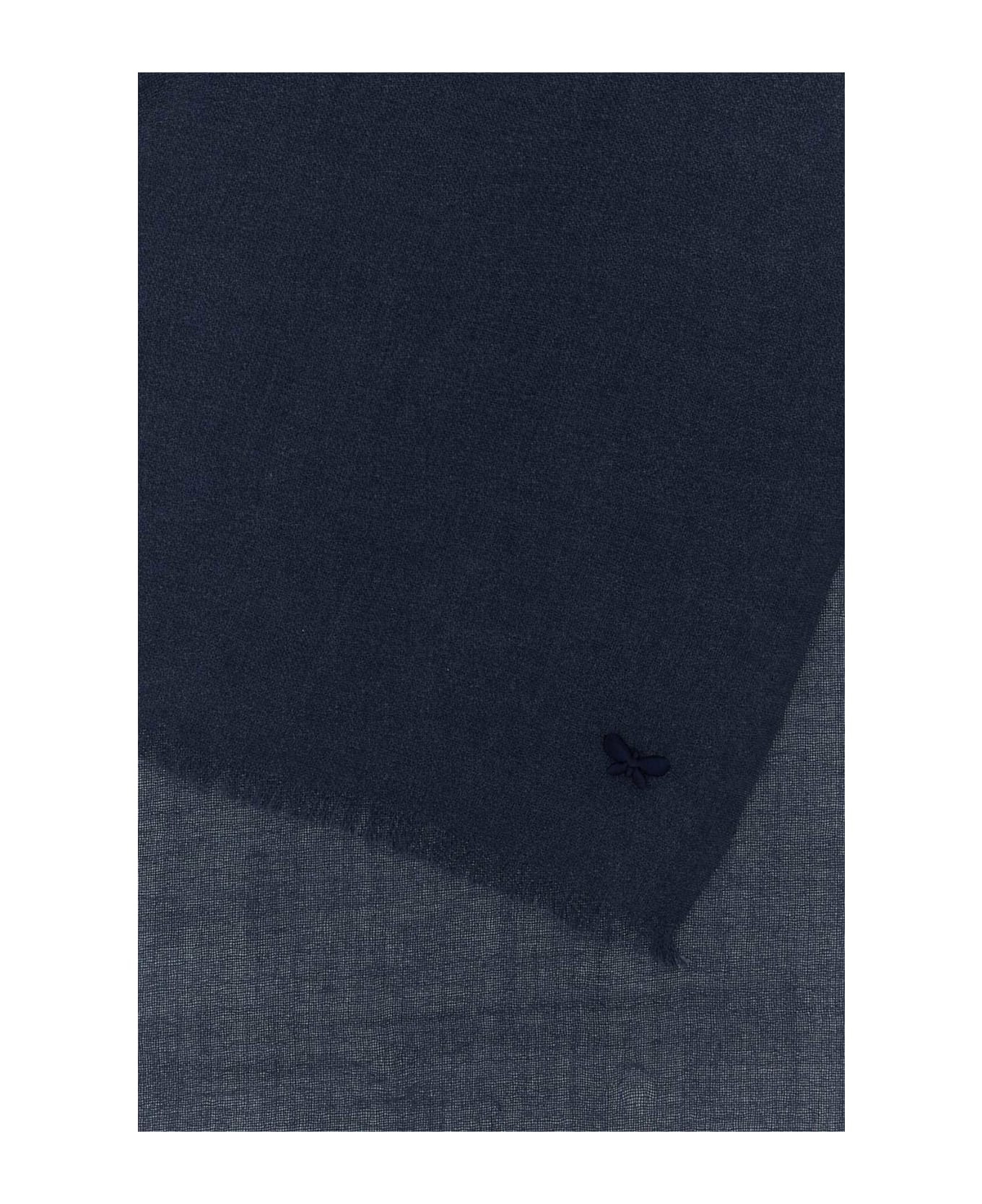 Navy Blue Cashmere Blend Rauche Foulard - 2