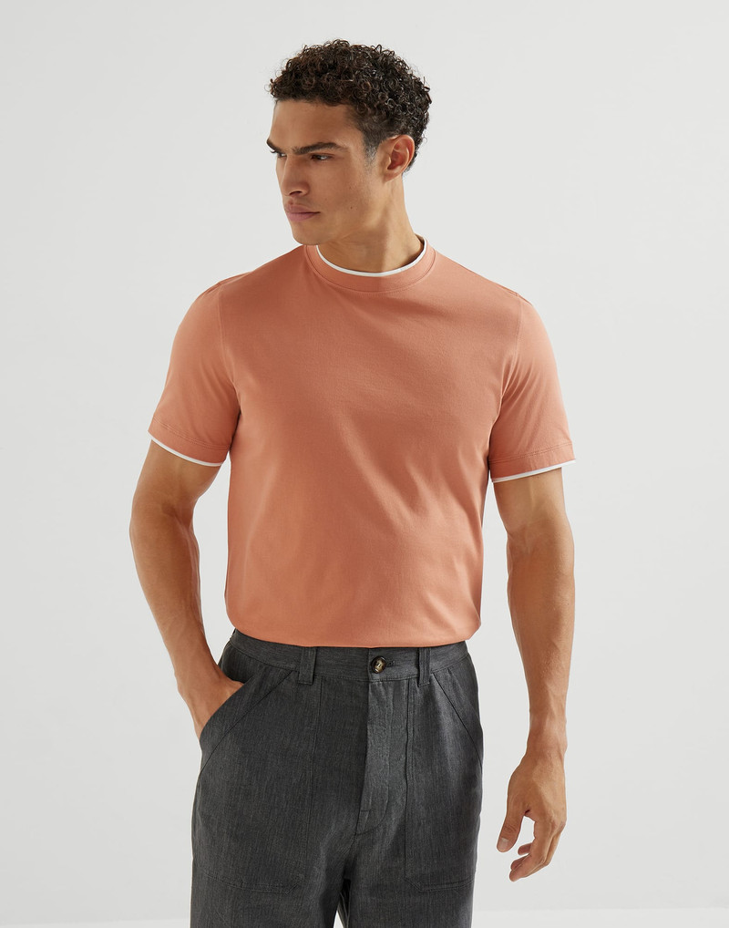 Cotton jersey crew neck T-shirt with faux-layering 5