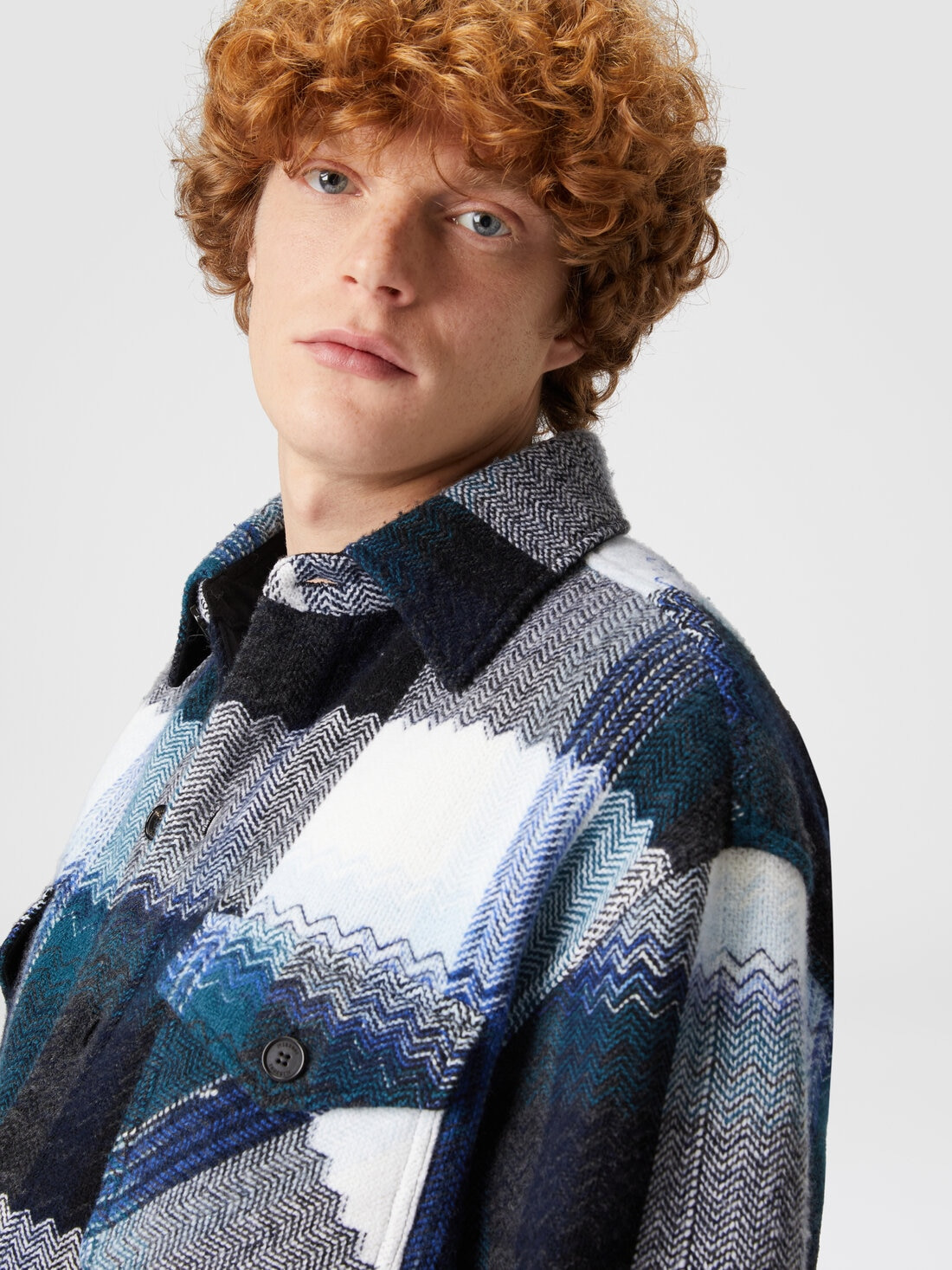 Check wool overshirt with zig zag - 5