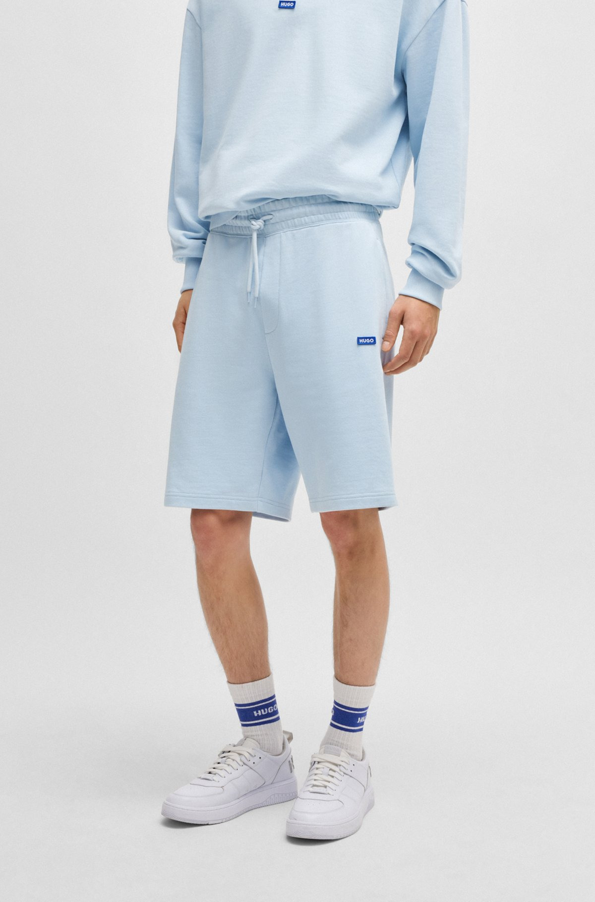 COTTON-TERRY SHORTS WITH BLUE LOGO PATCH - 2
