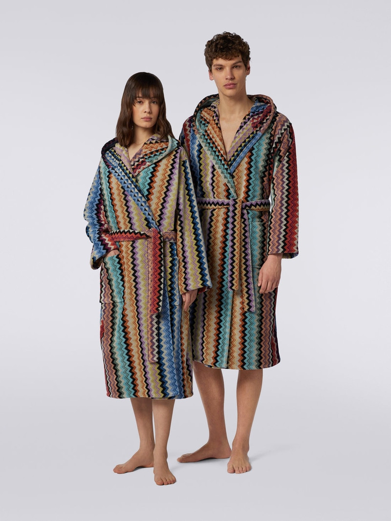 Missoni Adam chevron cotton terry hooded bathrobe outlook