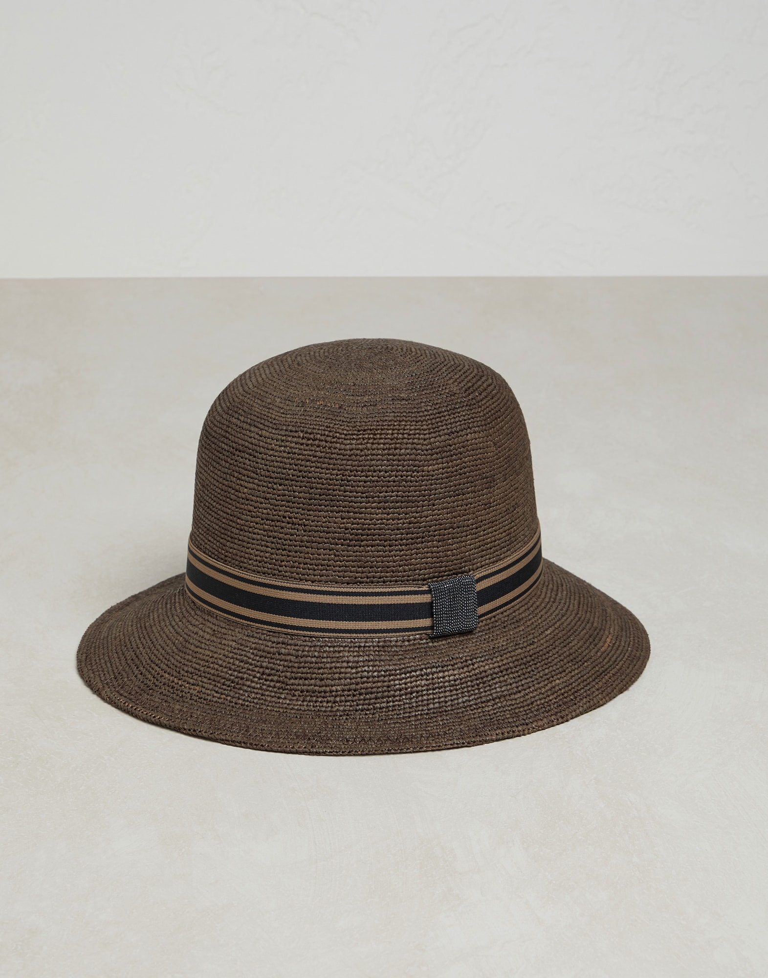 Straw hat with striped band and monile - 1