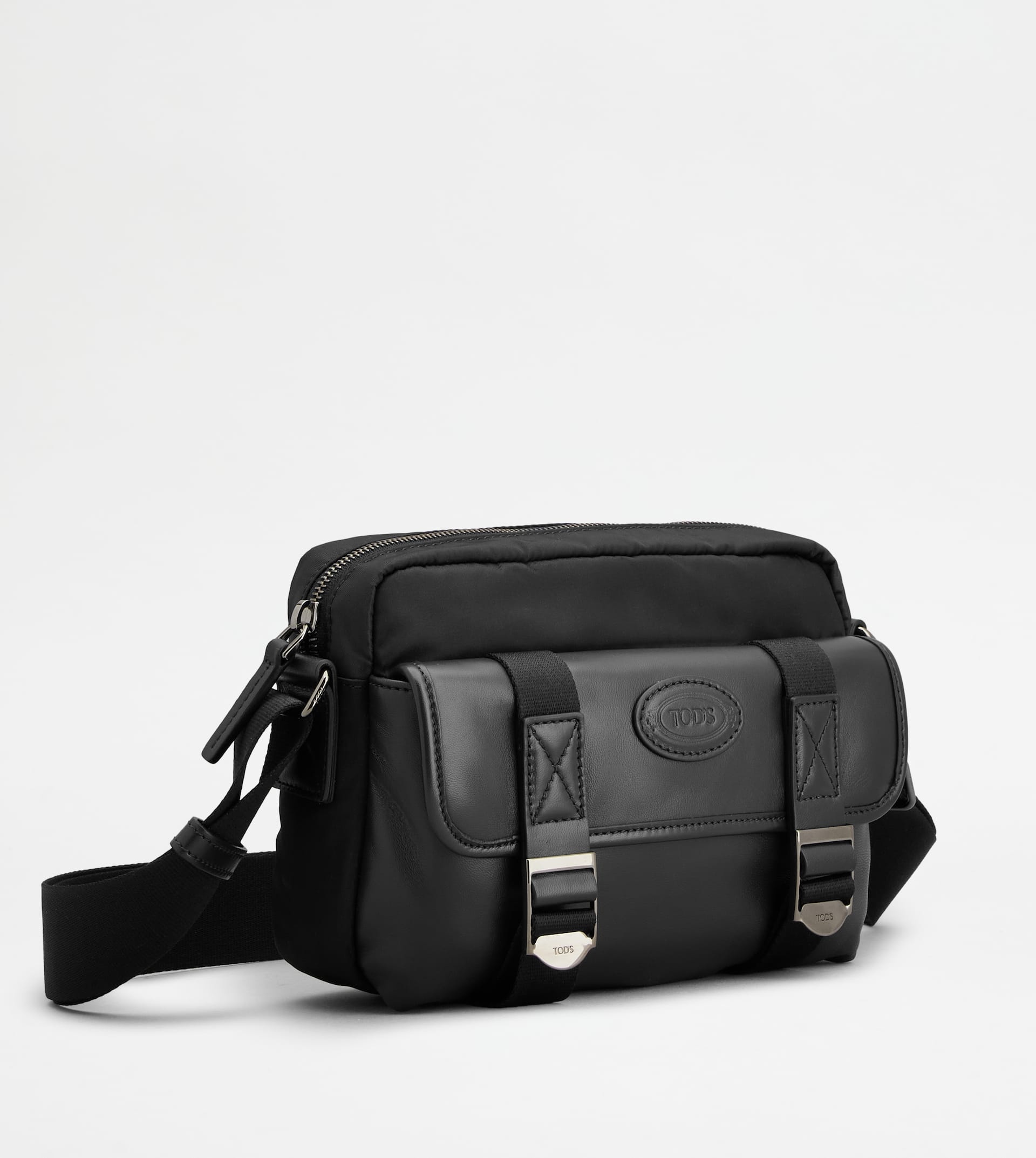 MESSENGER BAG IN FABRIC AND LEATHER MINI - BLACK - 2