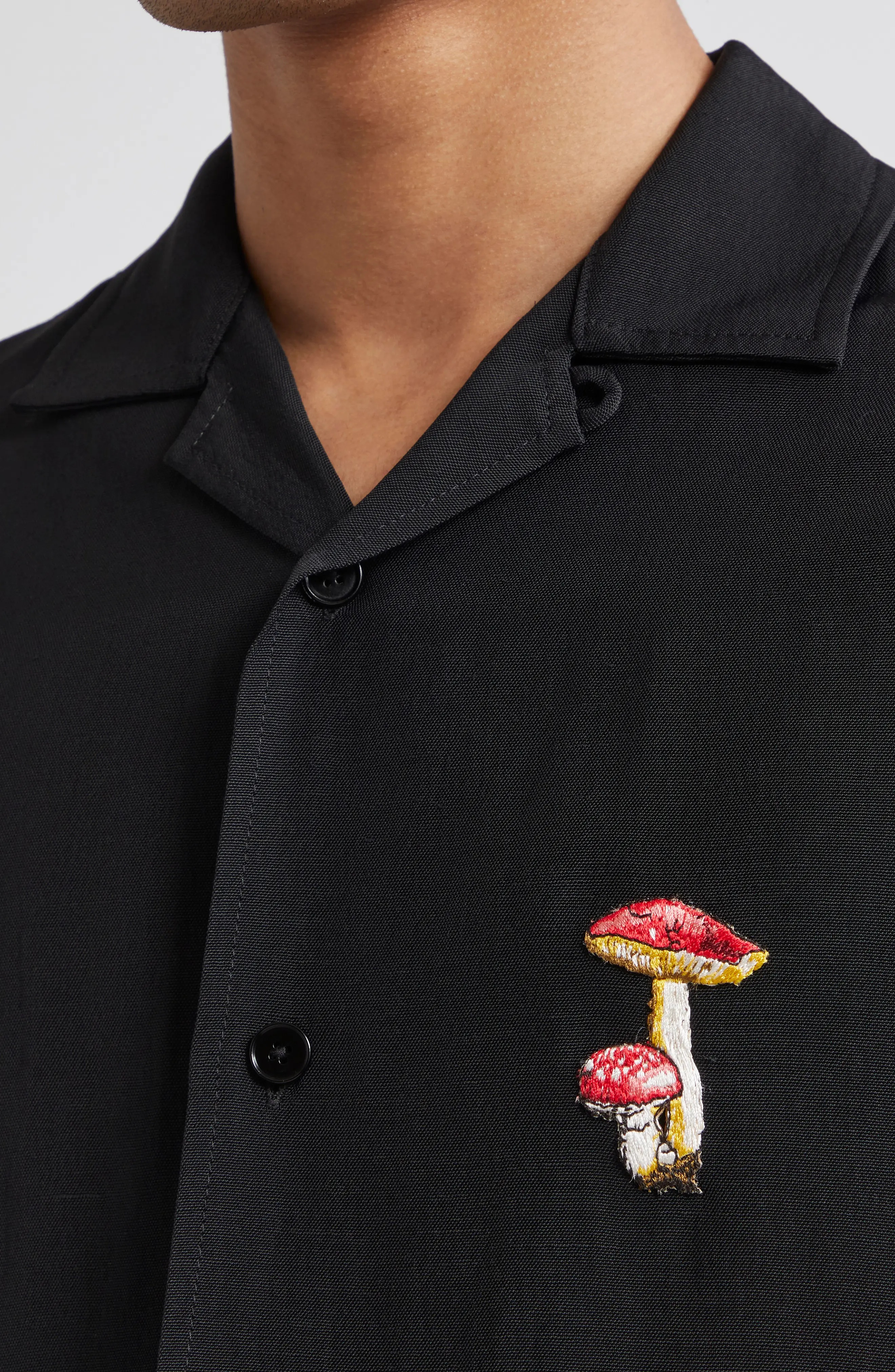 Embroidered Mushroom Short Sleeve Camp Shirt - 5