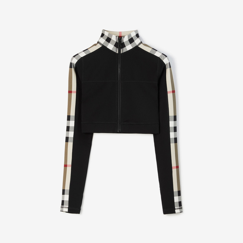 Check Panel Stretch Jersey Cropped Top - 1