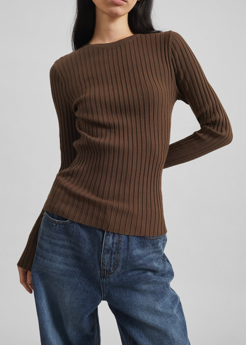 Ruan Ribbed Knit Top - Brown 3