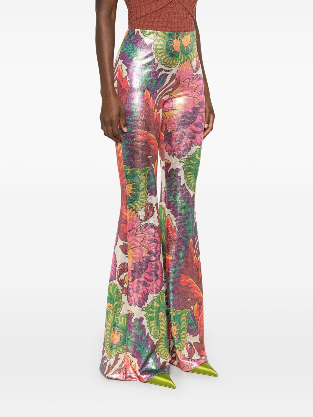 floral-print laminated trousers - 3