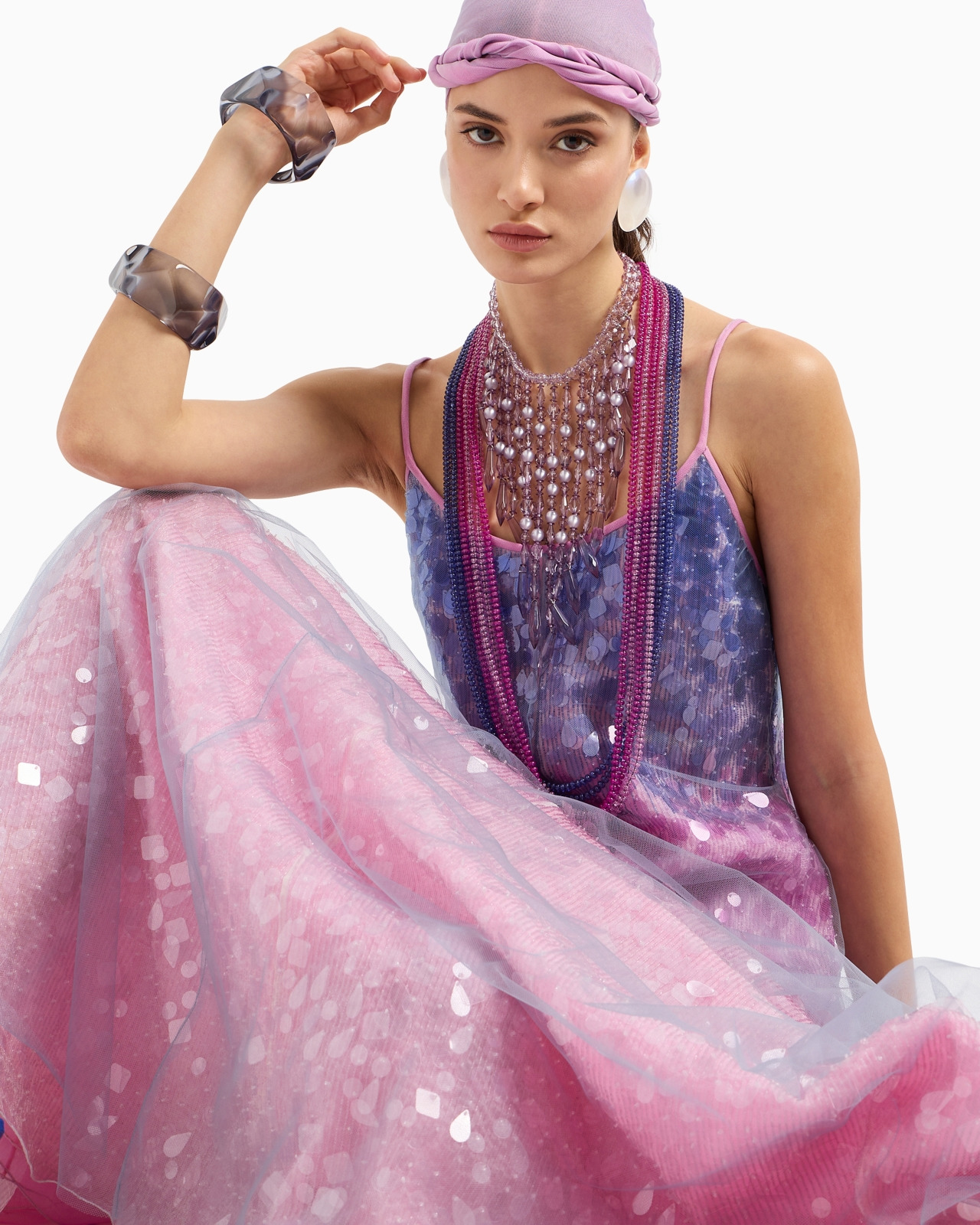 Silk organza dress with gradient shade motif and all-over bead and sequin embroidery - 5
