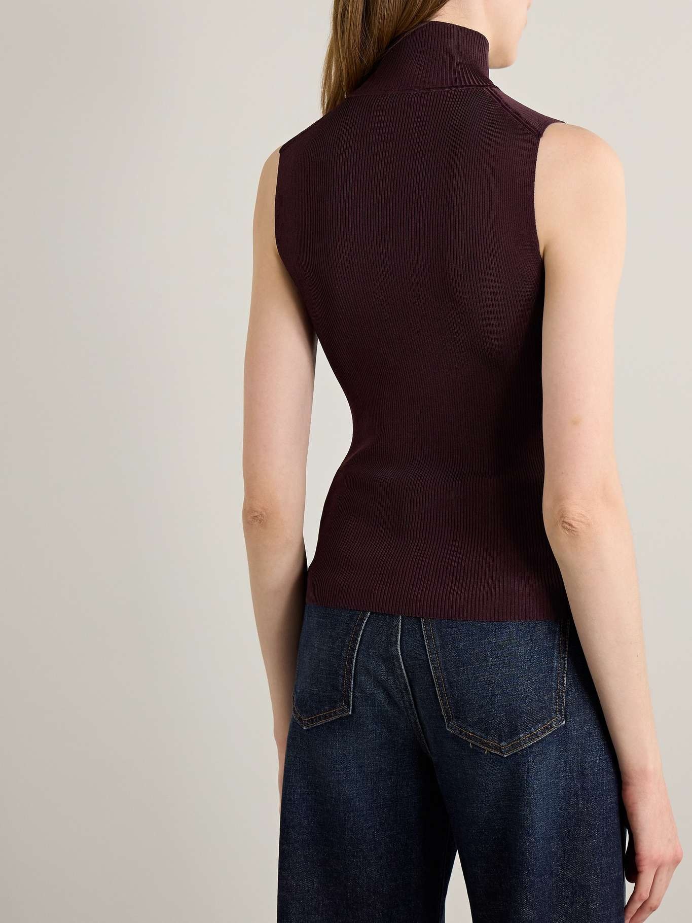 Benita ribbed-knit turtleneck top Burgundy - 3