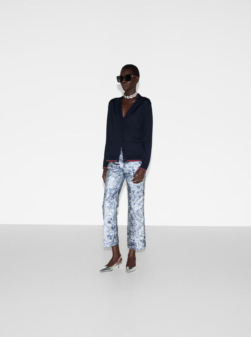 Gucci Women Blue Cardigan With Web Detail On The Edges In Cashmere And Silk Blend Woman - 4
