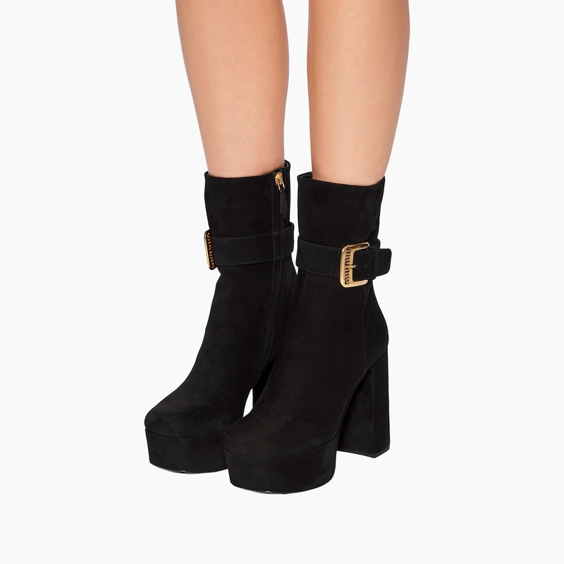 Miu Miu Suede platform booties outlook