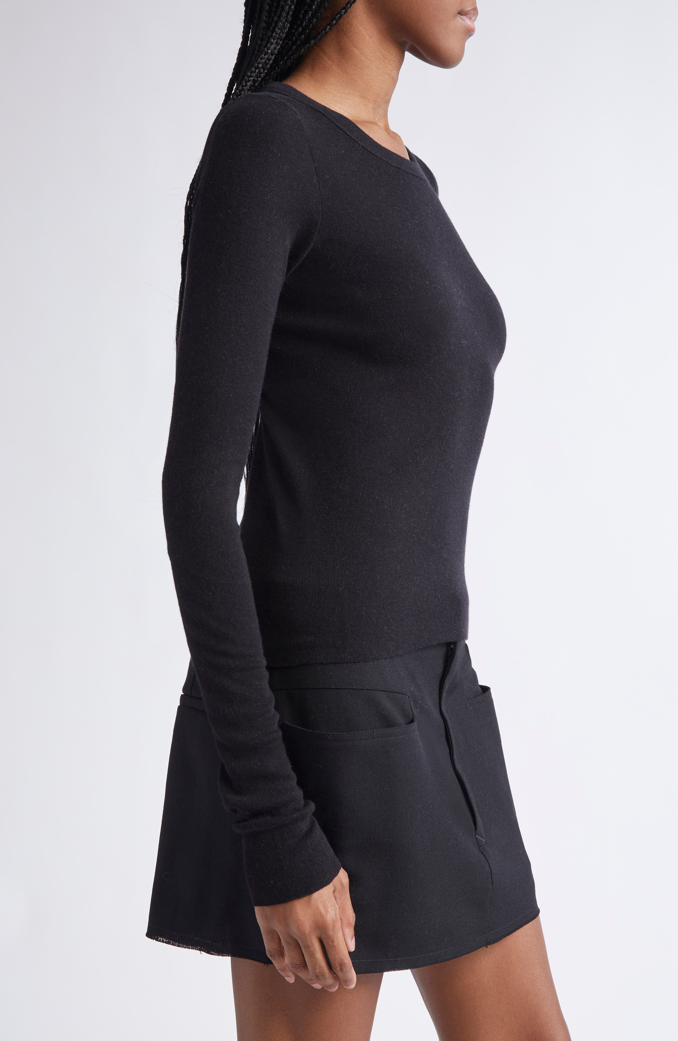 Rick Owens Long Sleeve Rib Crop T-Shirt in Black at Nordstrom - 4