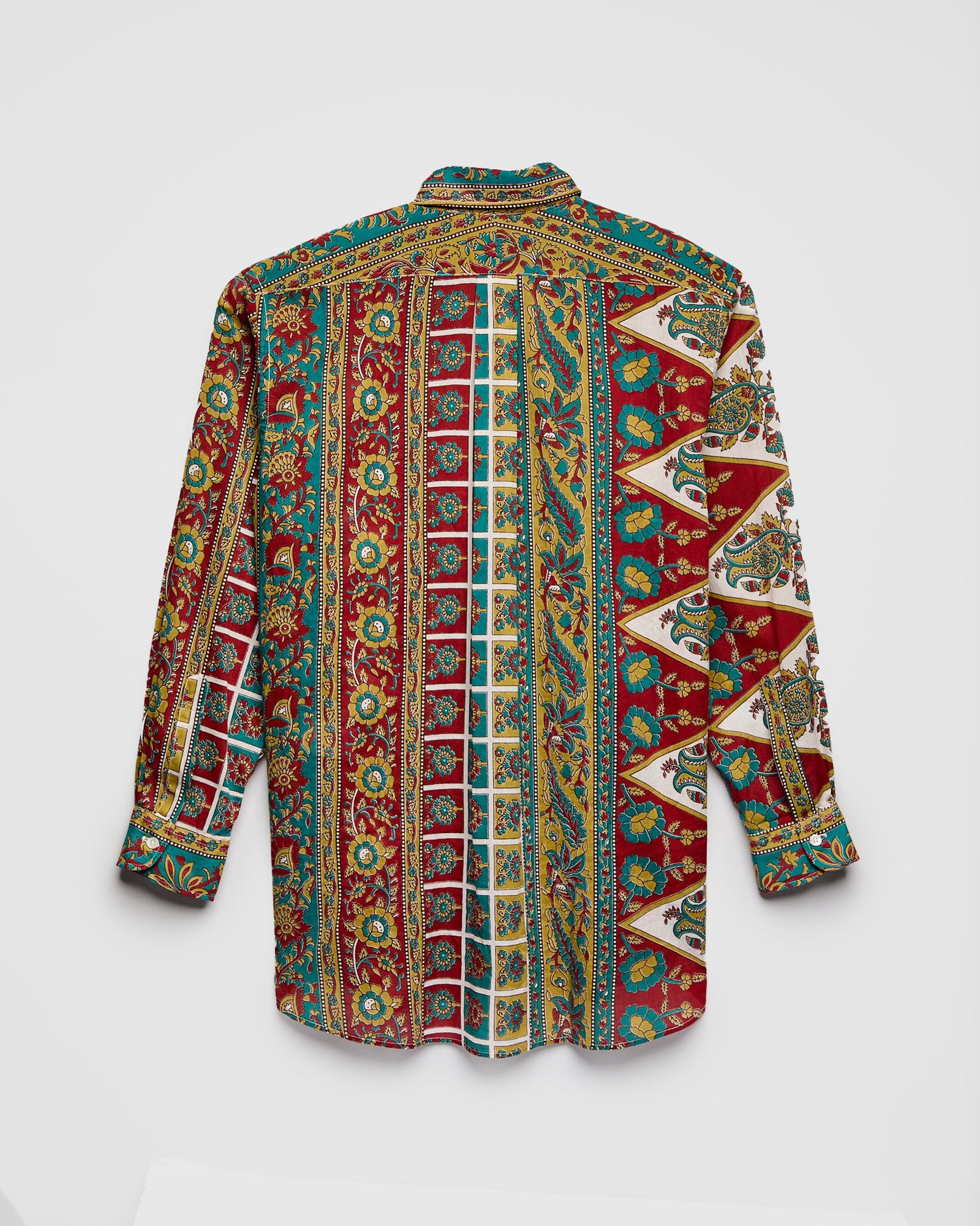 19th Century Button-Down Shirt in Jade Khaki Floral Stripe - 4