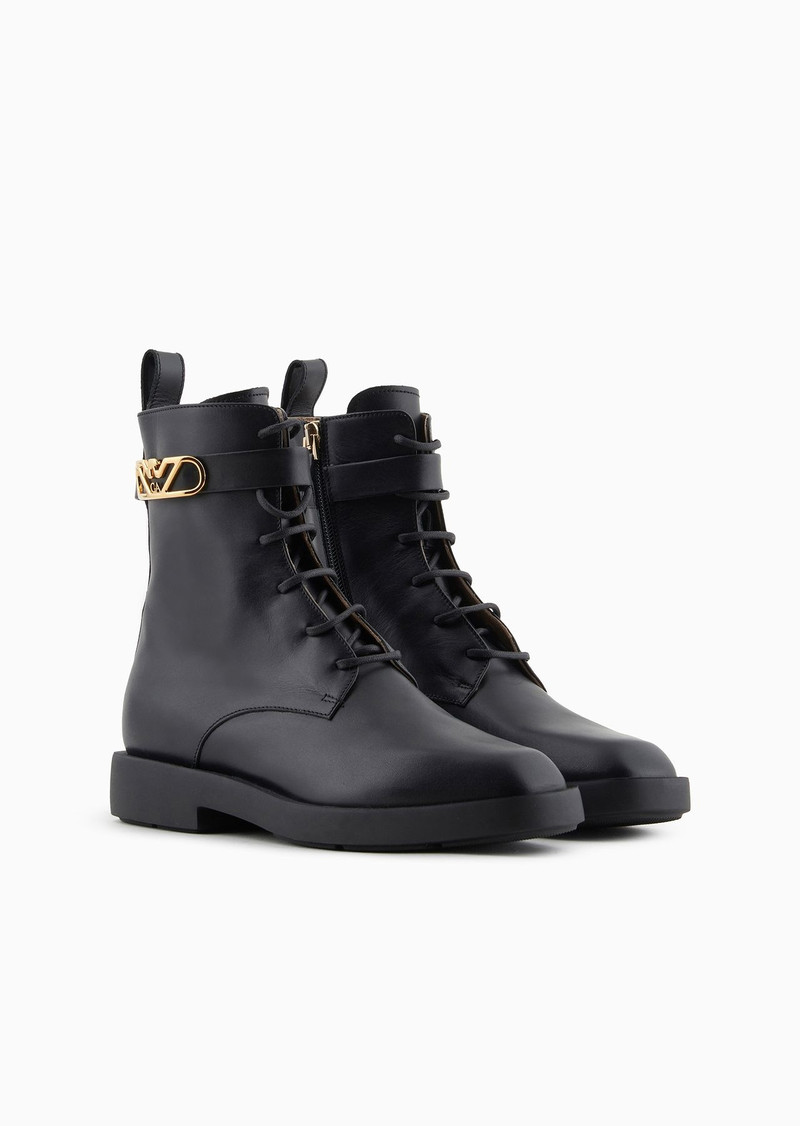 Leather lace-up ankle boots with Icon logo strap 2