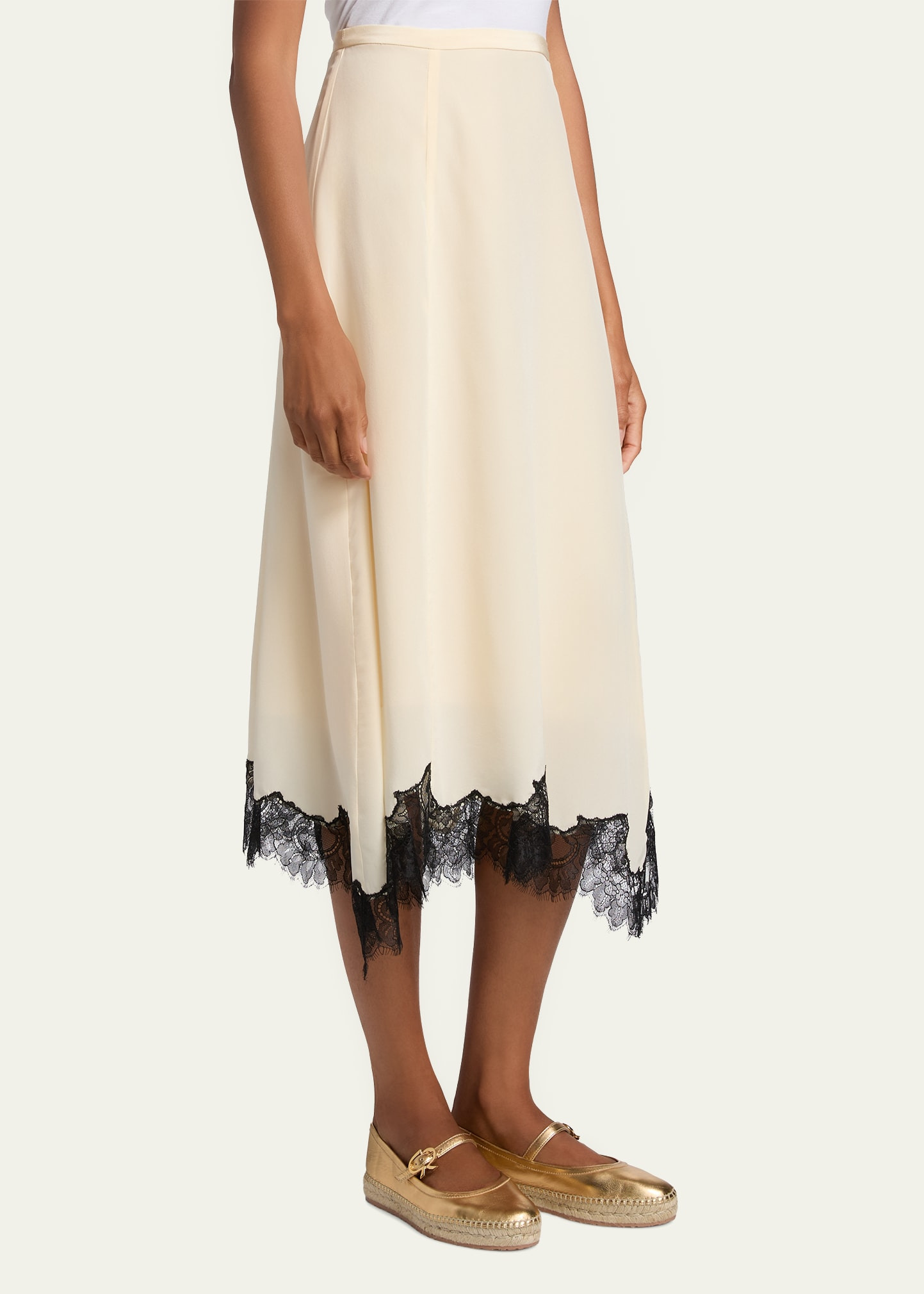 Rosine Lace-Trim Asymmetric Silk Skirt - 4