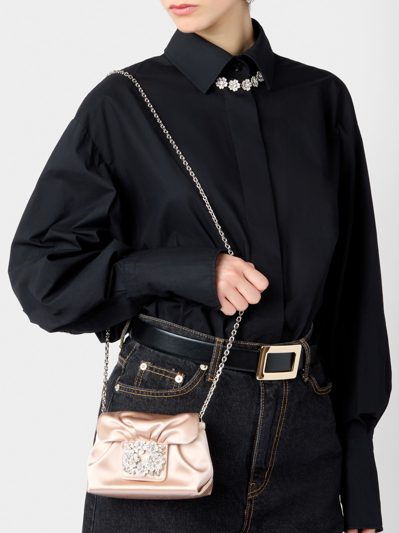 RV Bouquet Strass Buckle Drapé Micro Bag in Satin 9