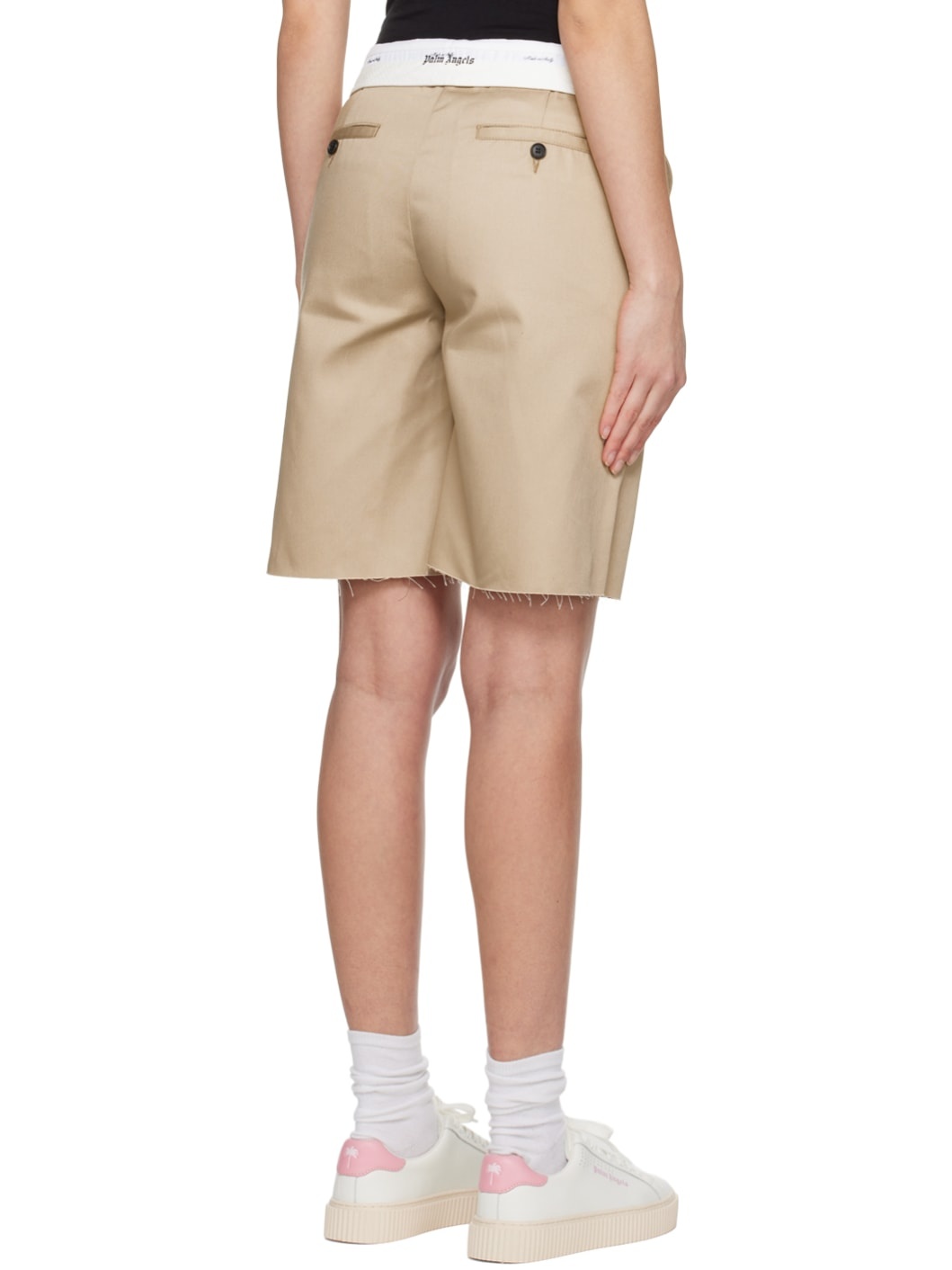 Beige Reverse Waistband Shorts - 3