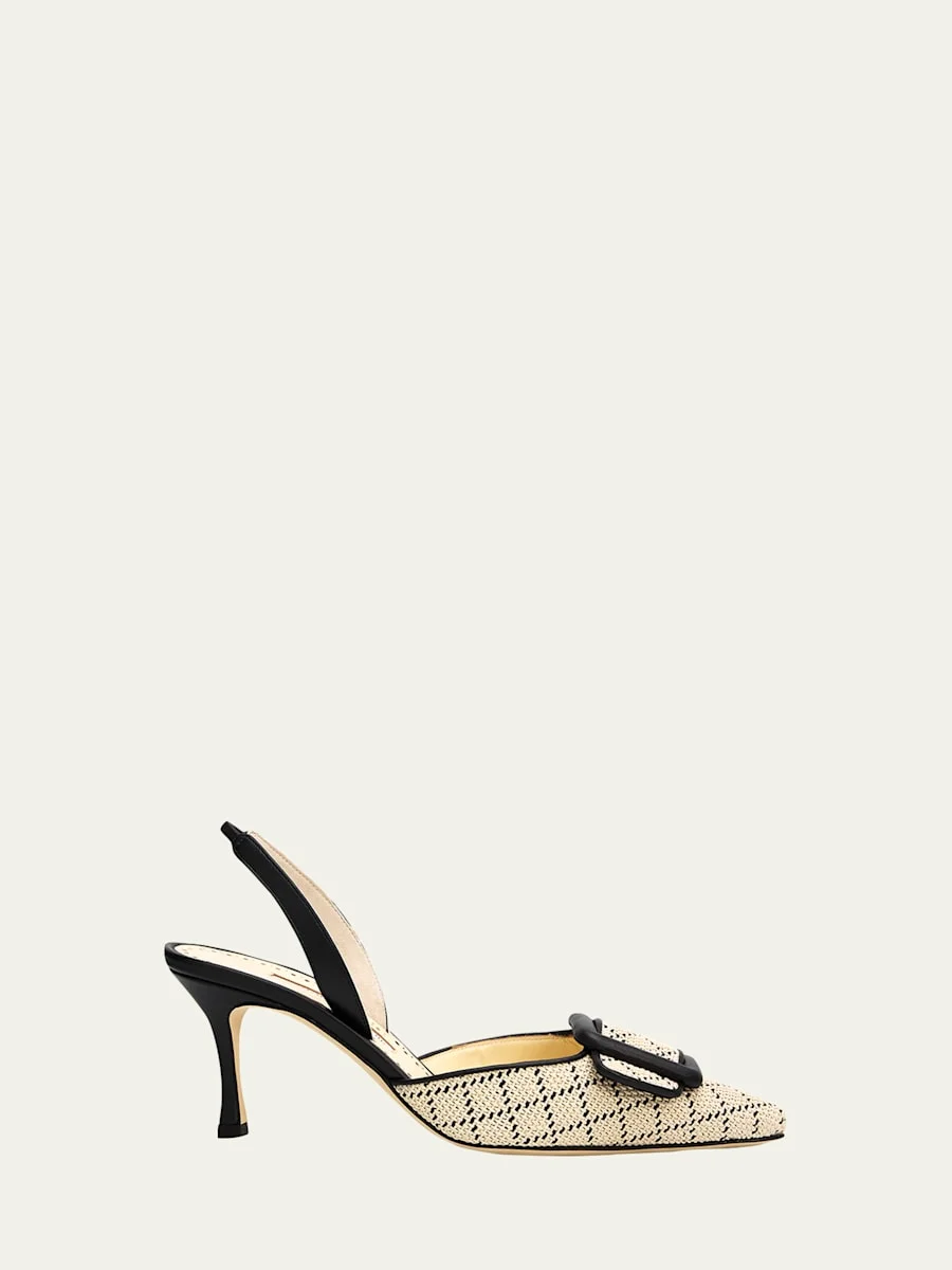 70mm Mayslibi Raffia Slingback Pumps - 1