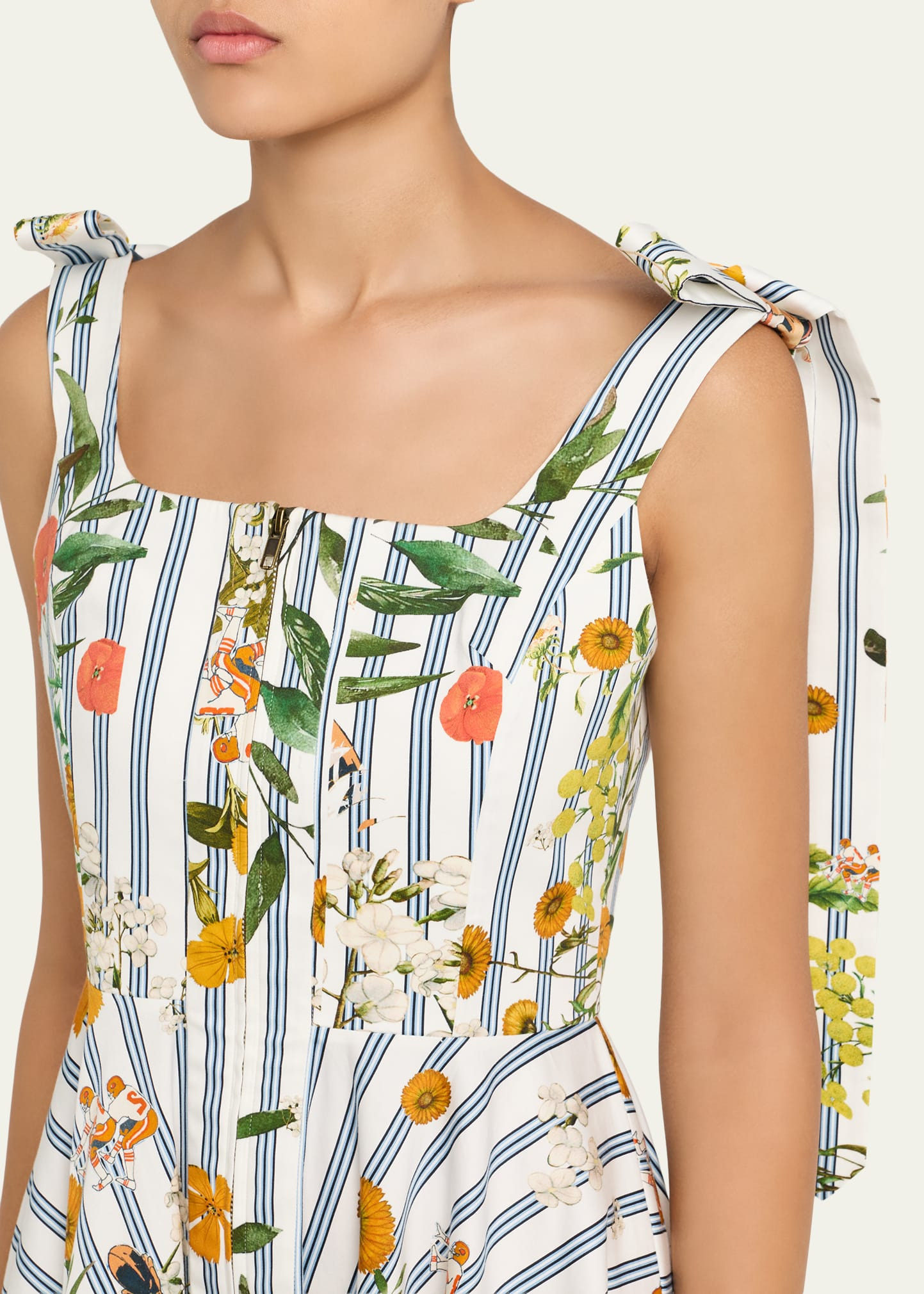 Printed Shoulder-Tie Handkerchief Midi Dress - 5