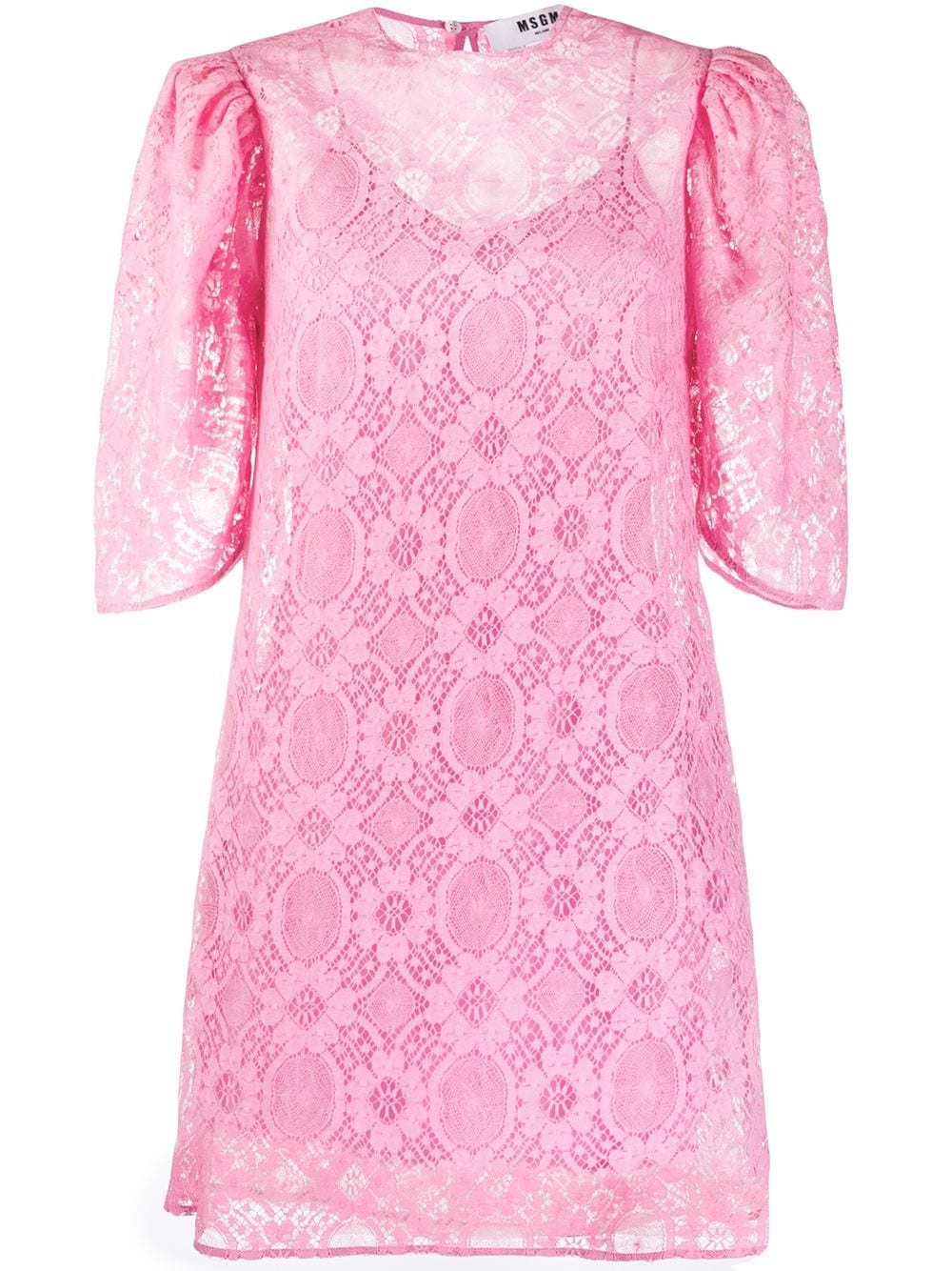 puff-sleeved floral lace shift dress - 1