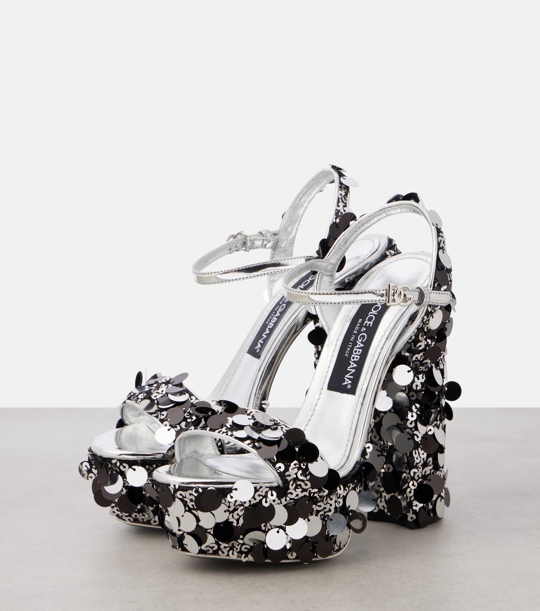 Sequined faux leather platform sandals - 4