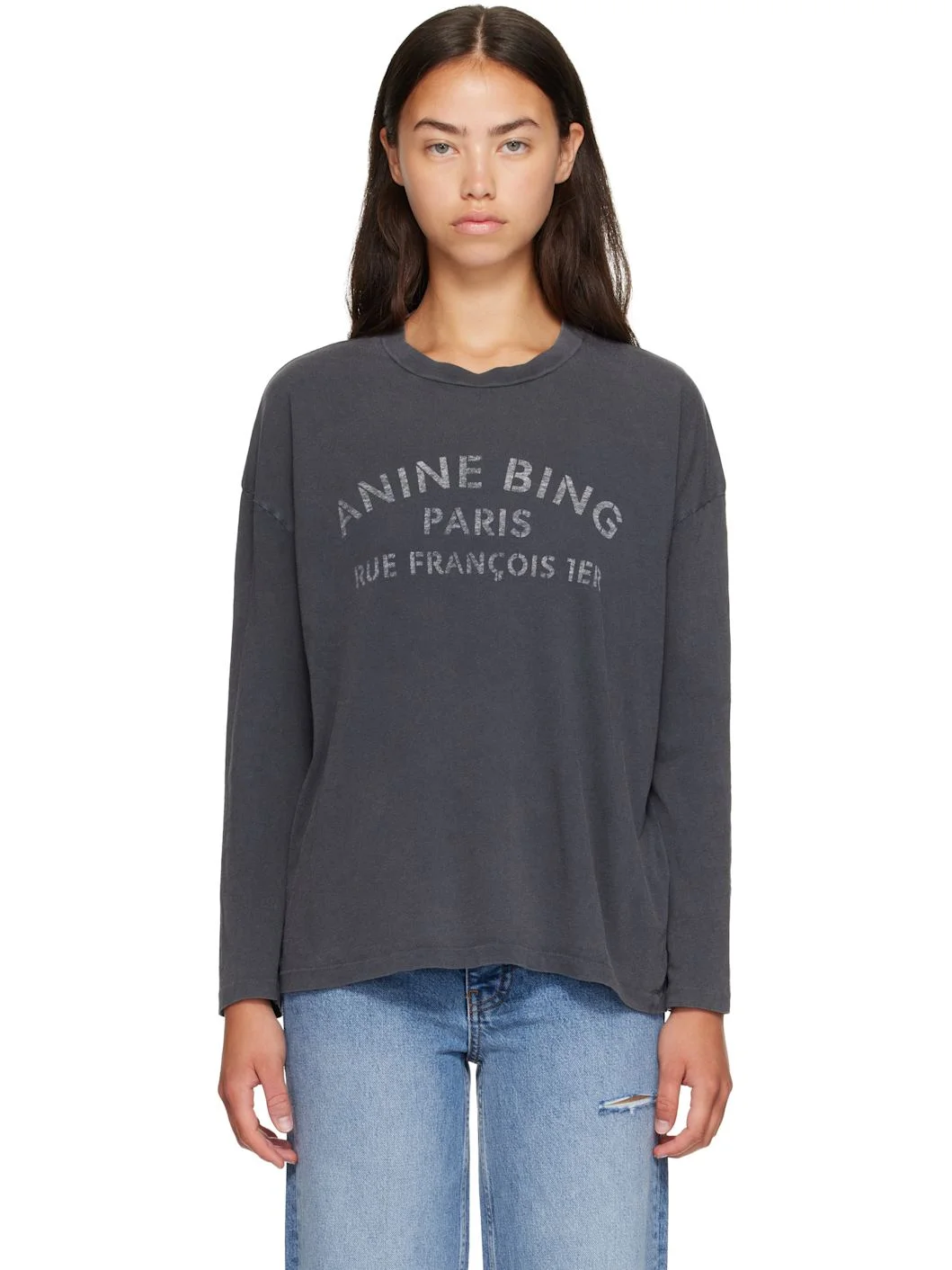 Black Ivan Long Sleeve 'Paris' Stencil T-shirt - 1