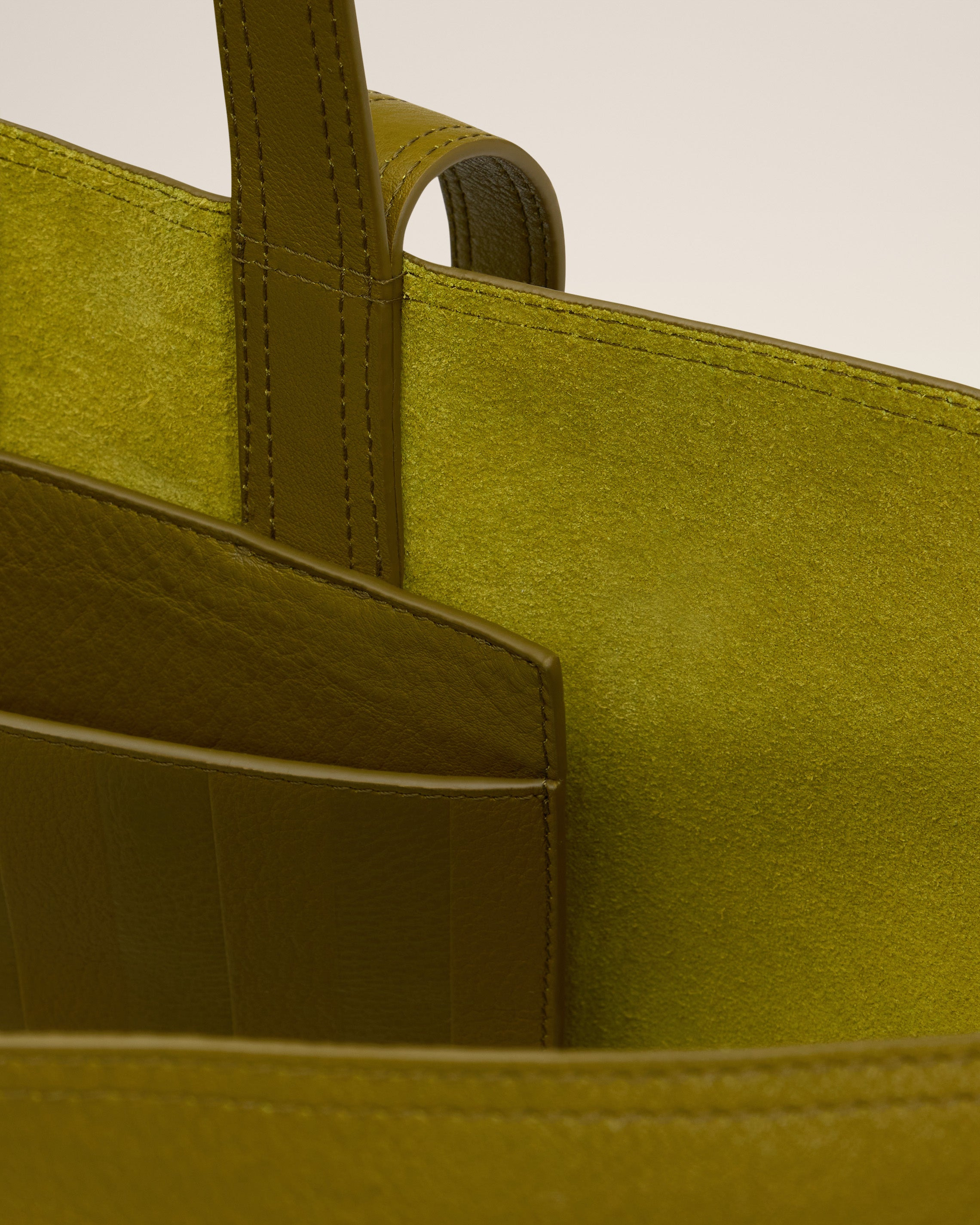 KHAKI LEATHER MIDI TOTE BAG - 6