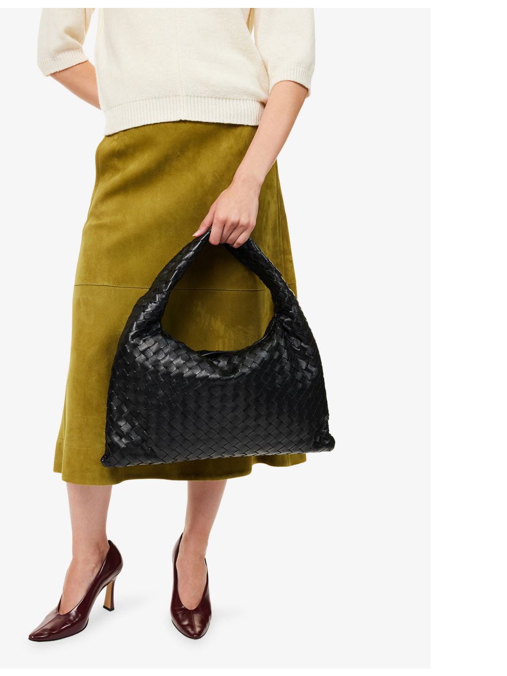 Intrecciato-weave medium leather hobo bag - 3