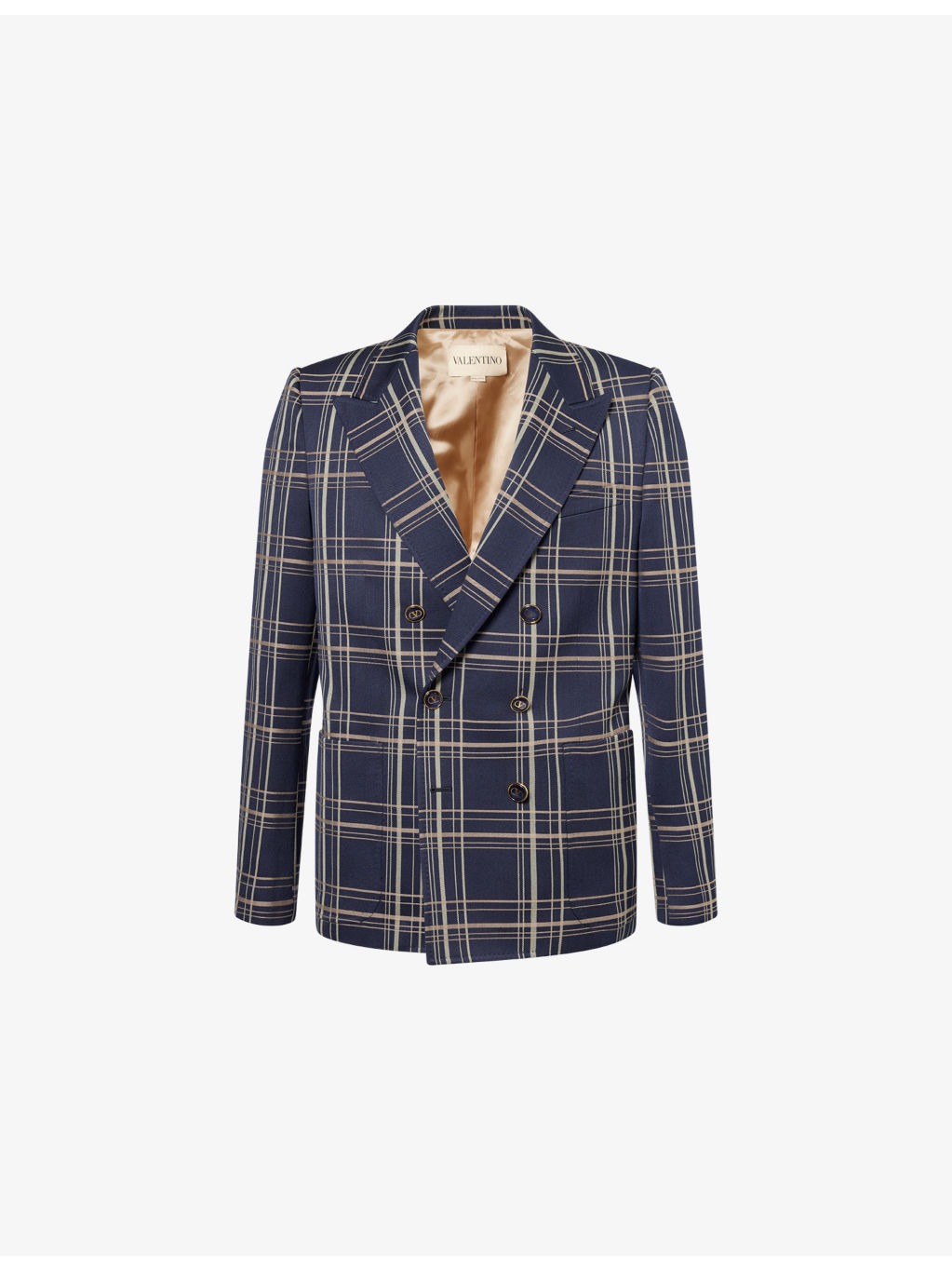 Check-Print Peak-Lapels Wool And Cotton Blazer - 1