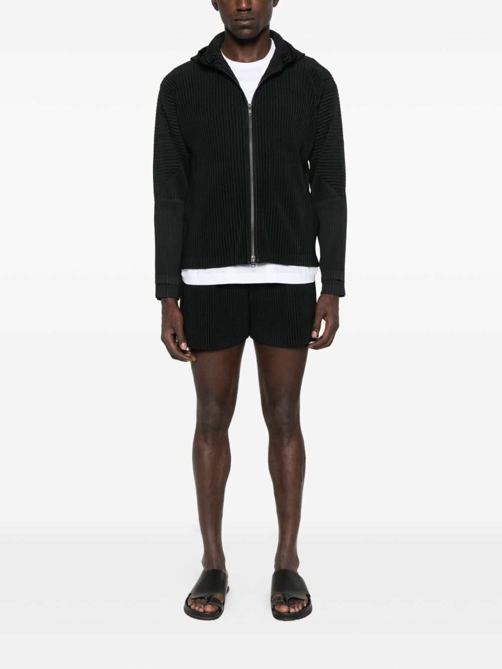 fully-pleated zip-up hoodie - 2