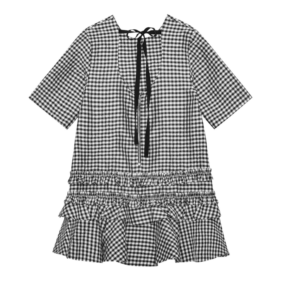Crinkled Taffeta Check Open Back Mini Dress - 2