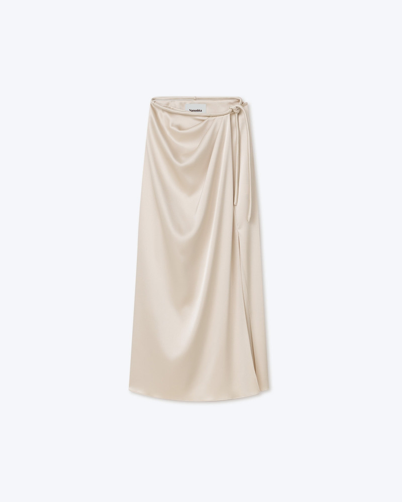 LEA - Glossy satin wrap skirt - Creme 1