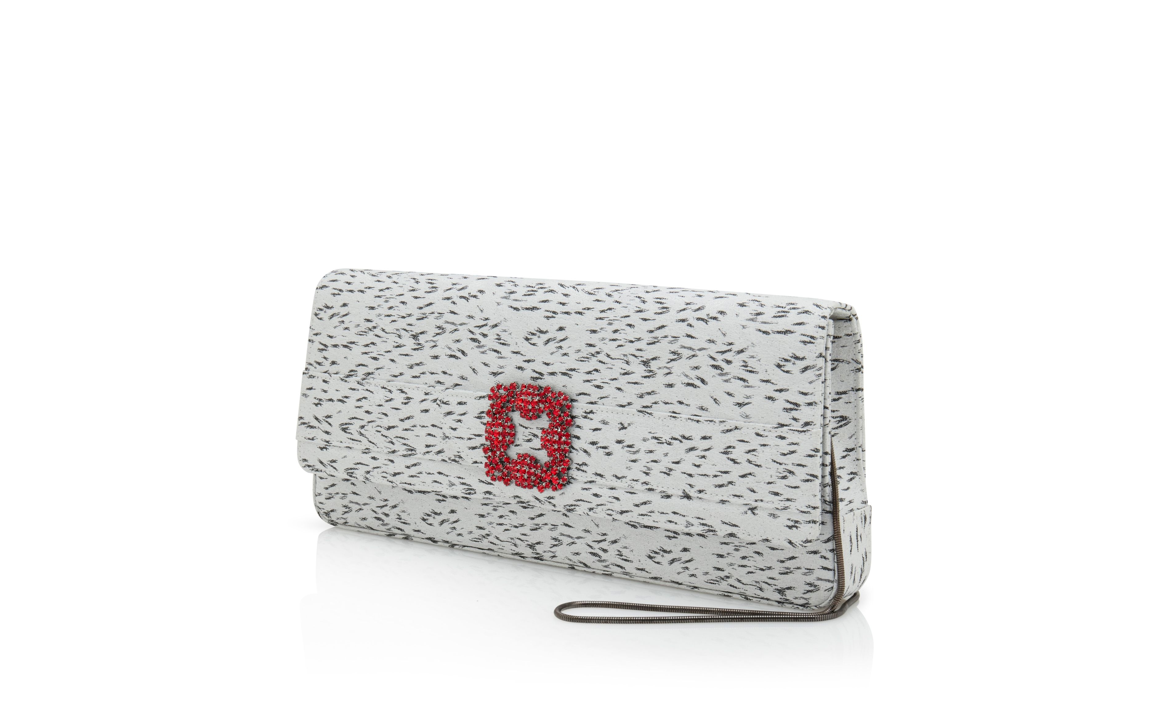 White Jacquard Jewel Buckle Clutch - 3