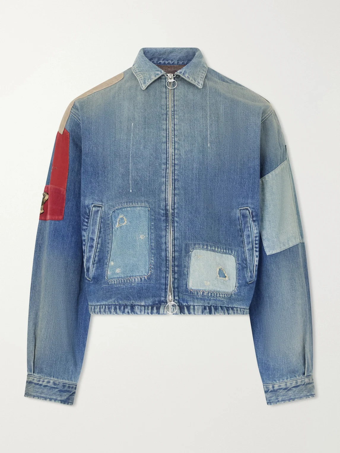 Distressed Patchwork Denim Jacket - 1