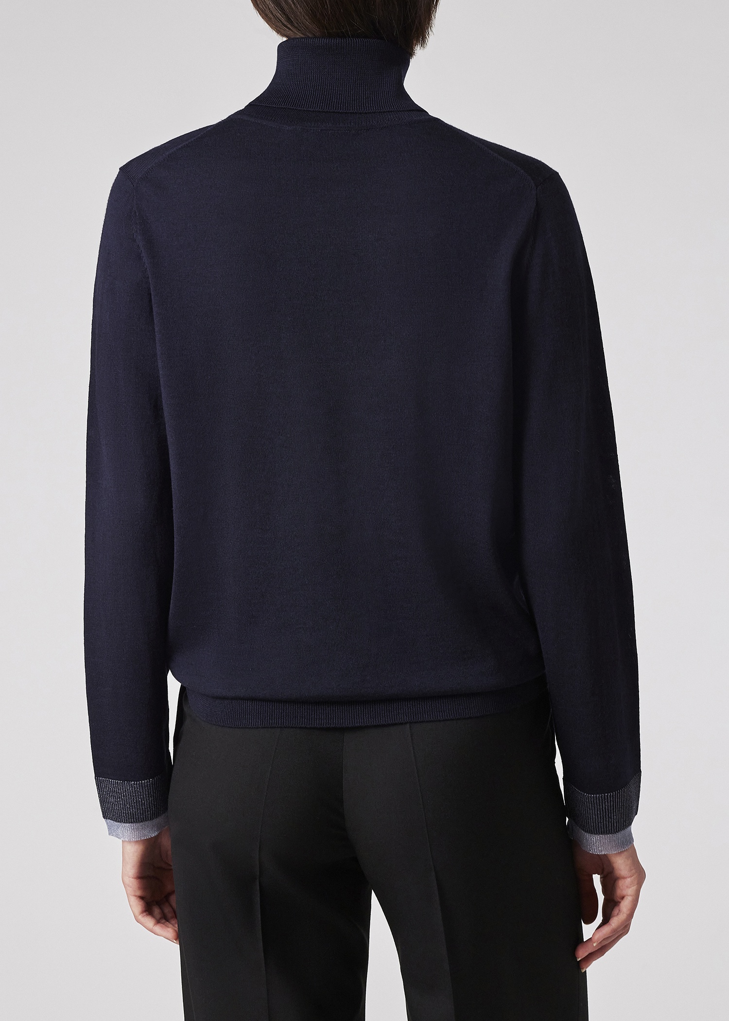 Women's Navy Knitted Roll Neck Sweater - 4