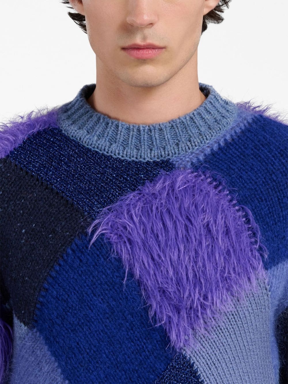 faux-fur argyle-knit jumper - 5
