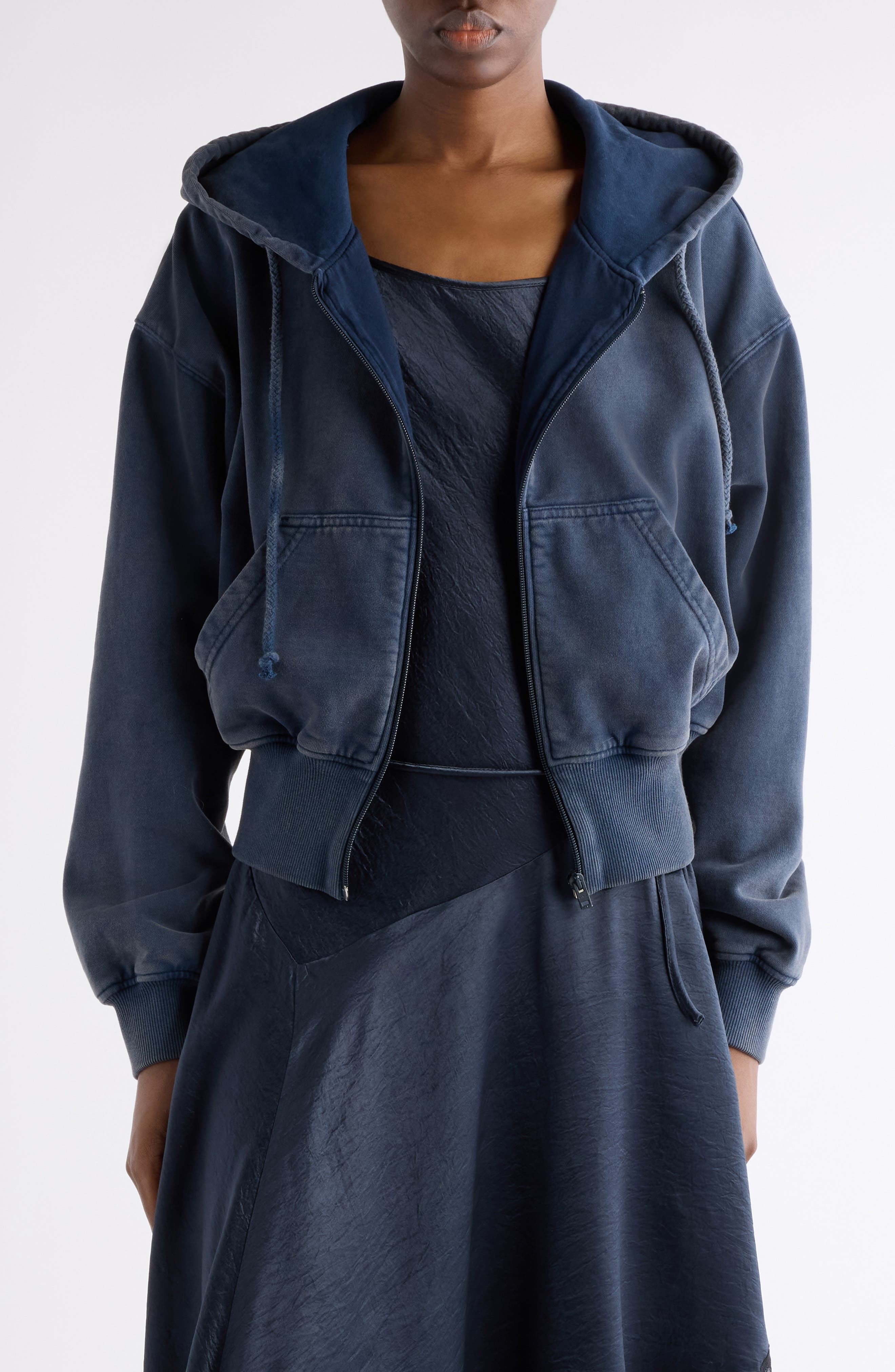 Acne Studios Felly Logo Embossed Zip Hoodie in Navy Blue at Nordstrom - 1