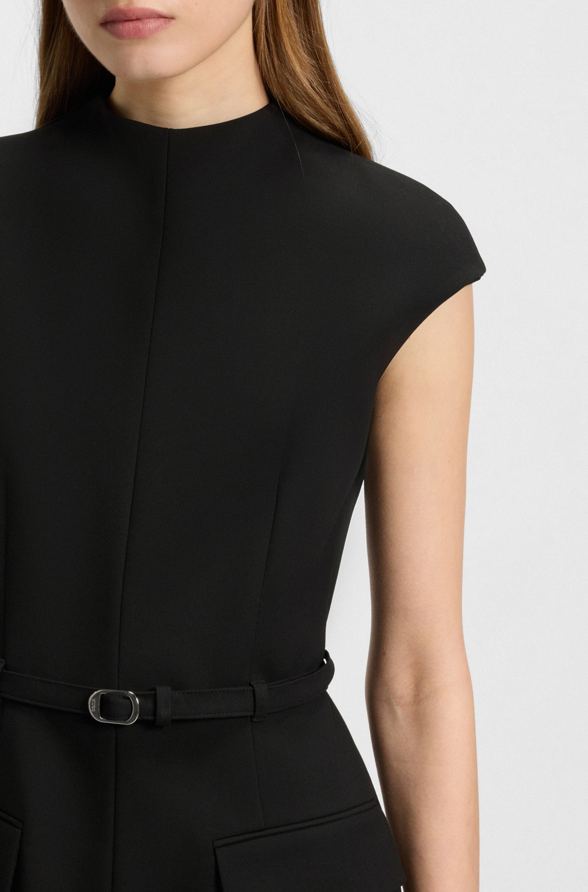 BELTED MOCK-NECK DRESS WITH SUBTLE SHOULDER PADDING - 6