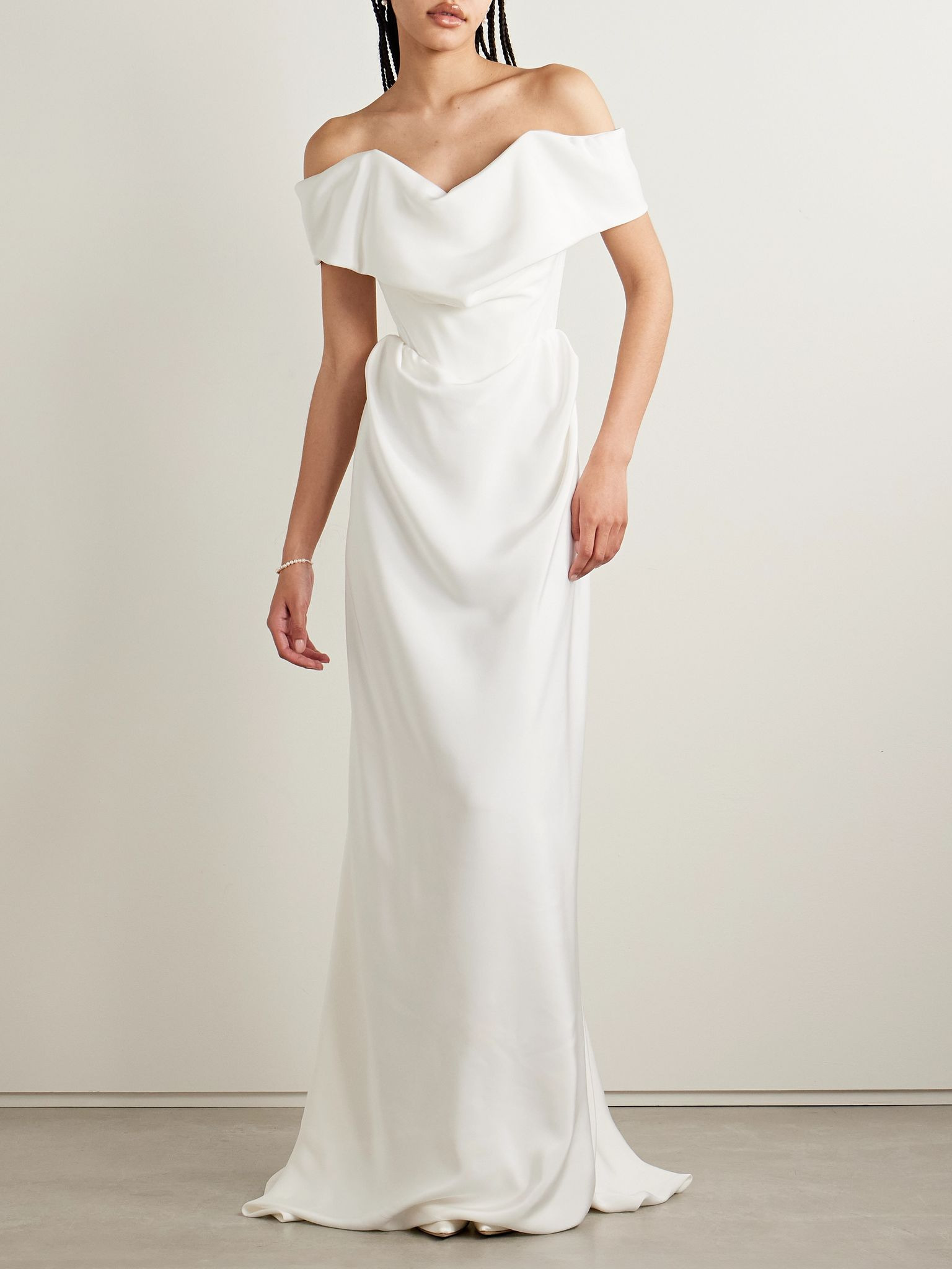 Nova Cocotte off-the-shoulder draped silk-crepe gown Off-white - 3