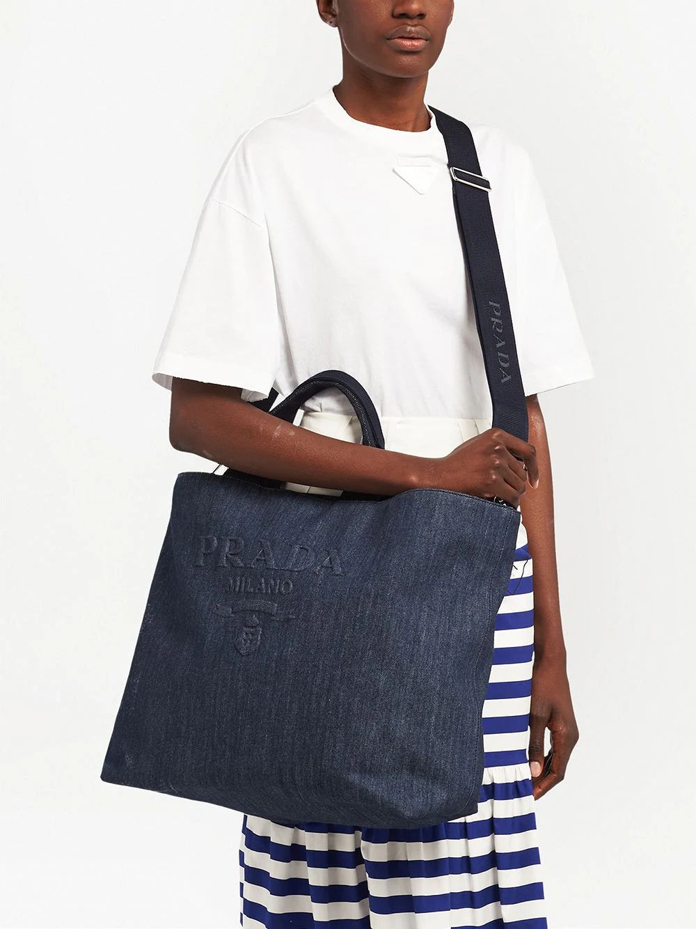 leather-trim denim tote - 6