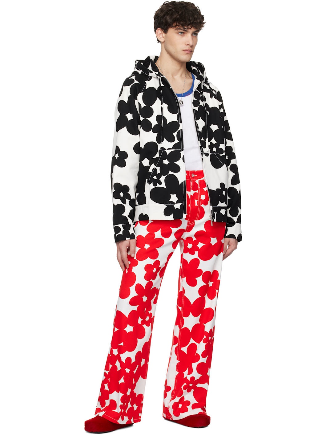 Red & White Dillies Print Cargo Pants - 4