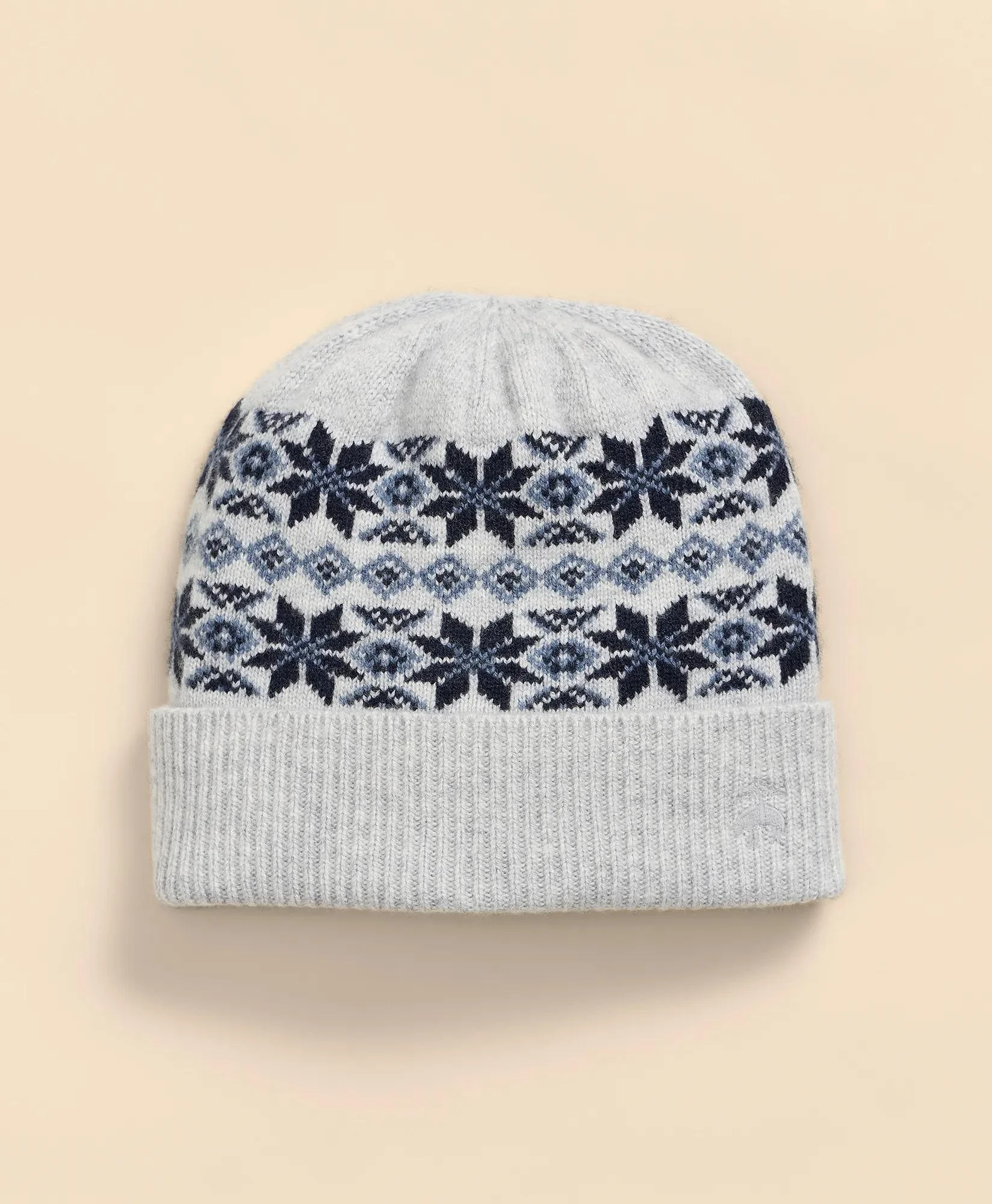 Wool Cashmere Fair Isle Beanie Hat - 1