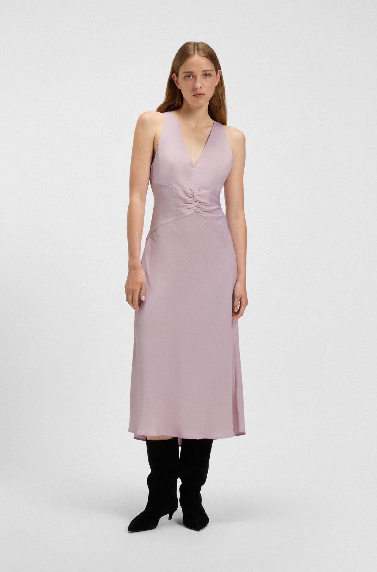 CRINKLE-SATIN DRESS WITH GATHERED FRONT - 3