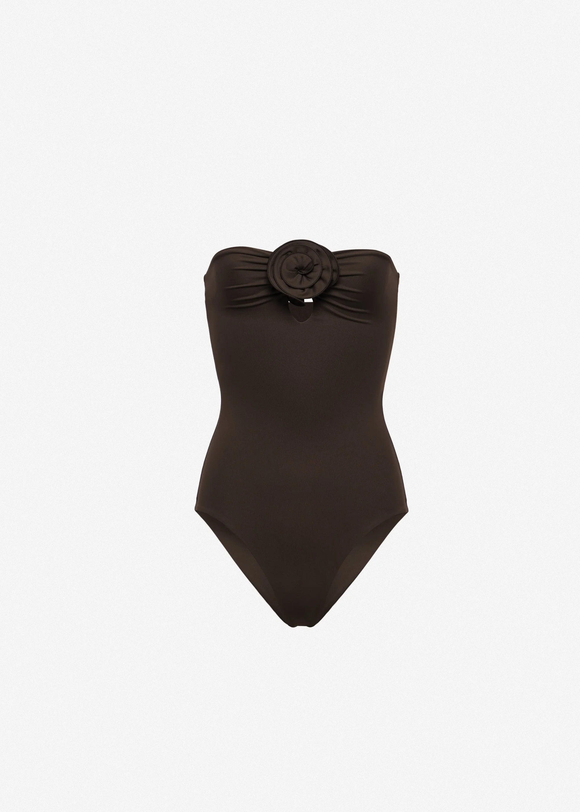 Rose appliqué and cut-out detail swimsuit in brown - 1