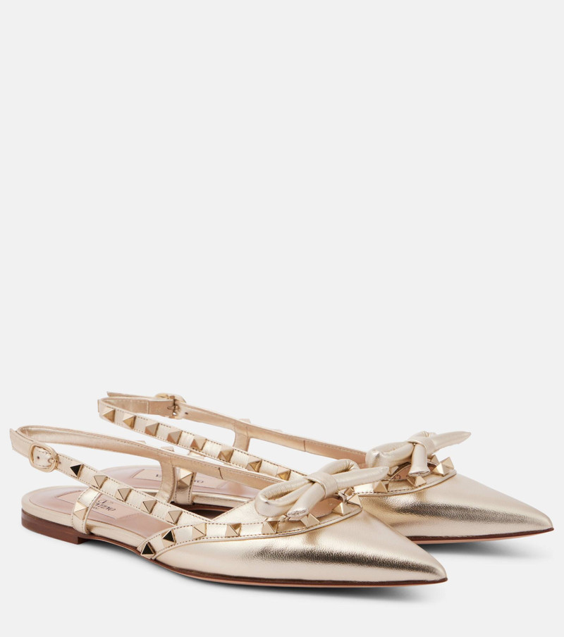 Rockstud metallic leather slingback flats - 1
