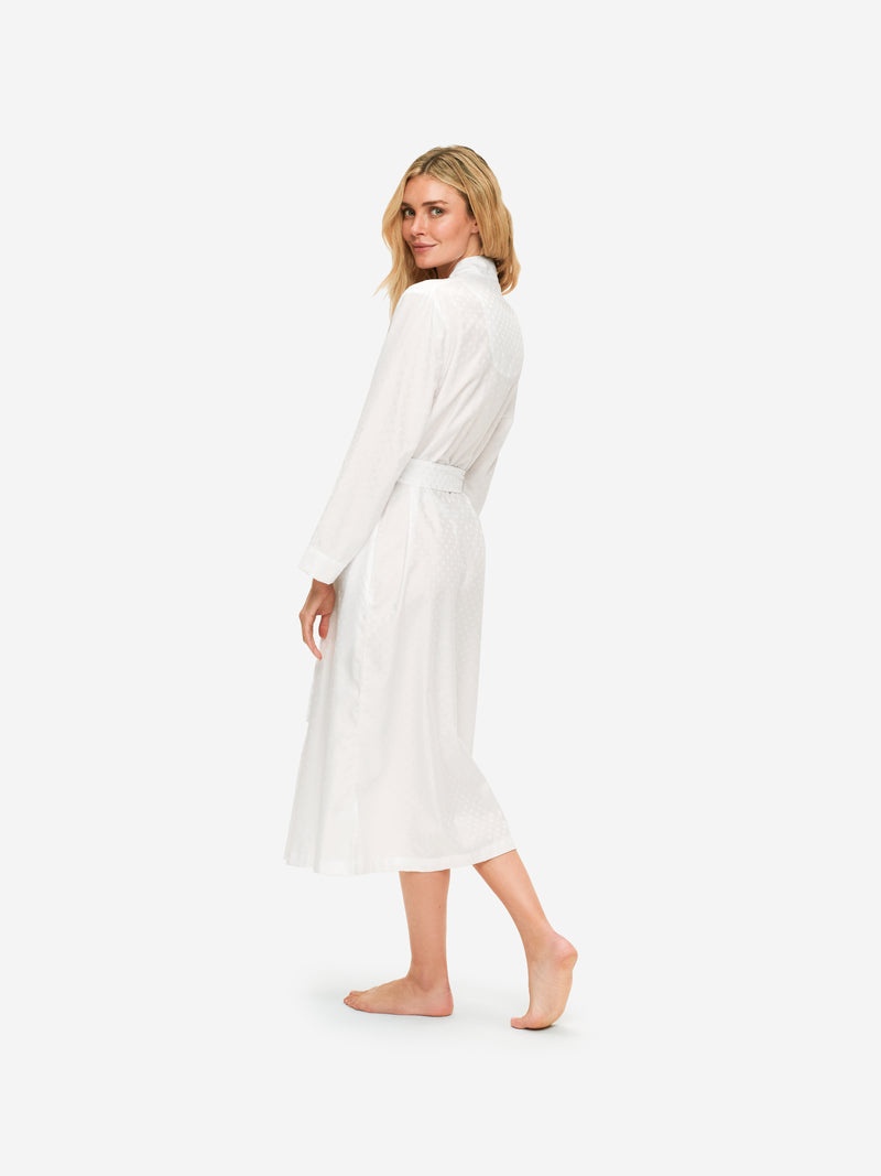 Women's Long Dressing Gown Kate 7 Cotton Jacquard White - 6