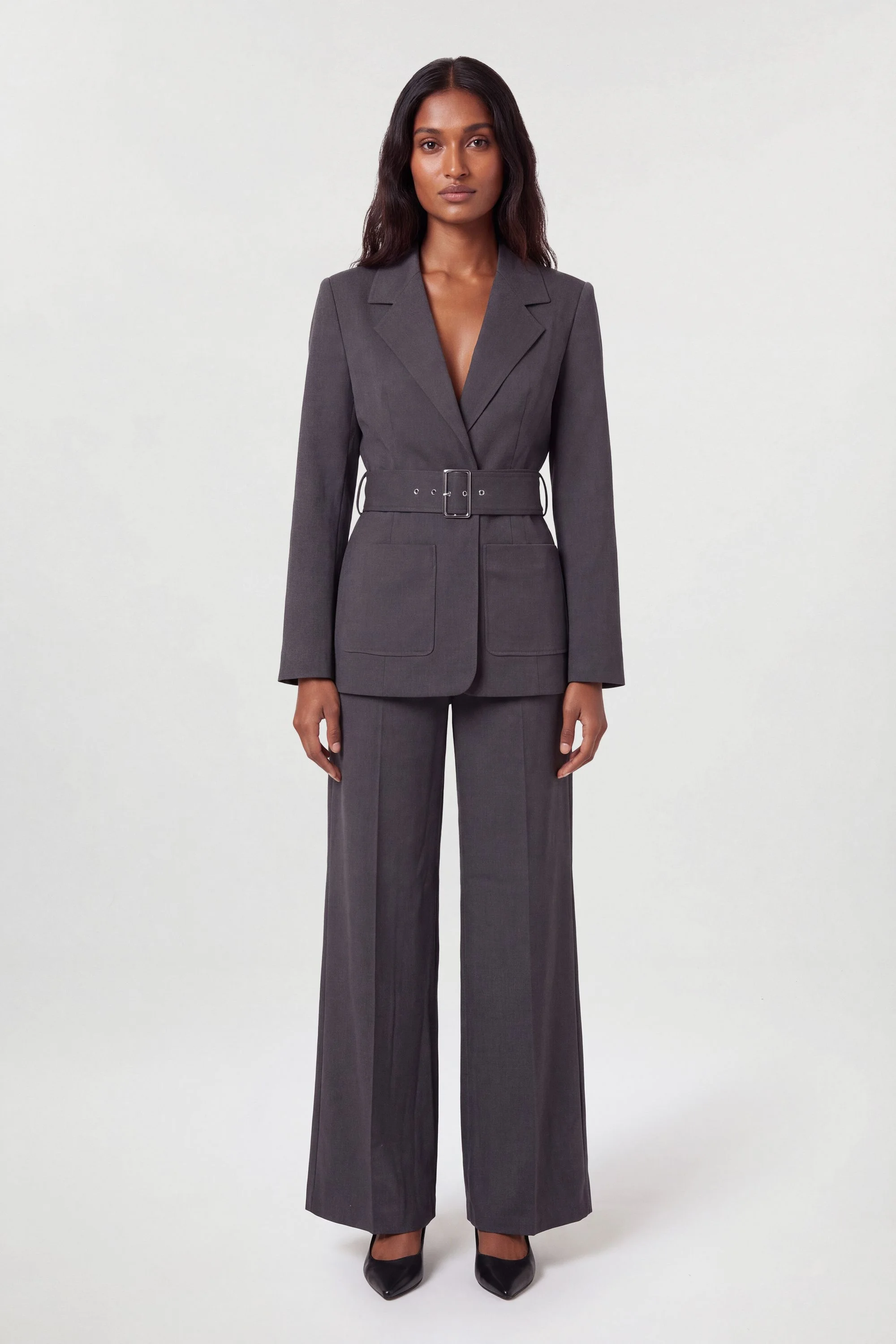 Tailored Double Breasted Belted Blazer - 1